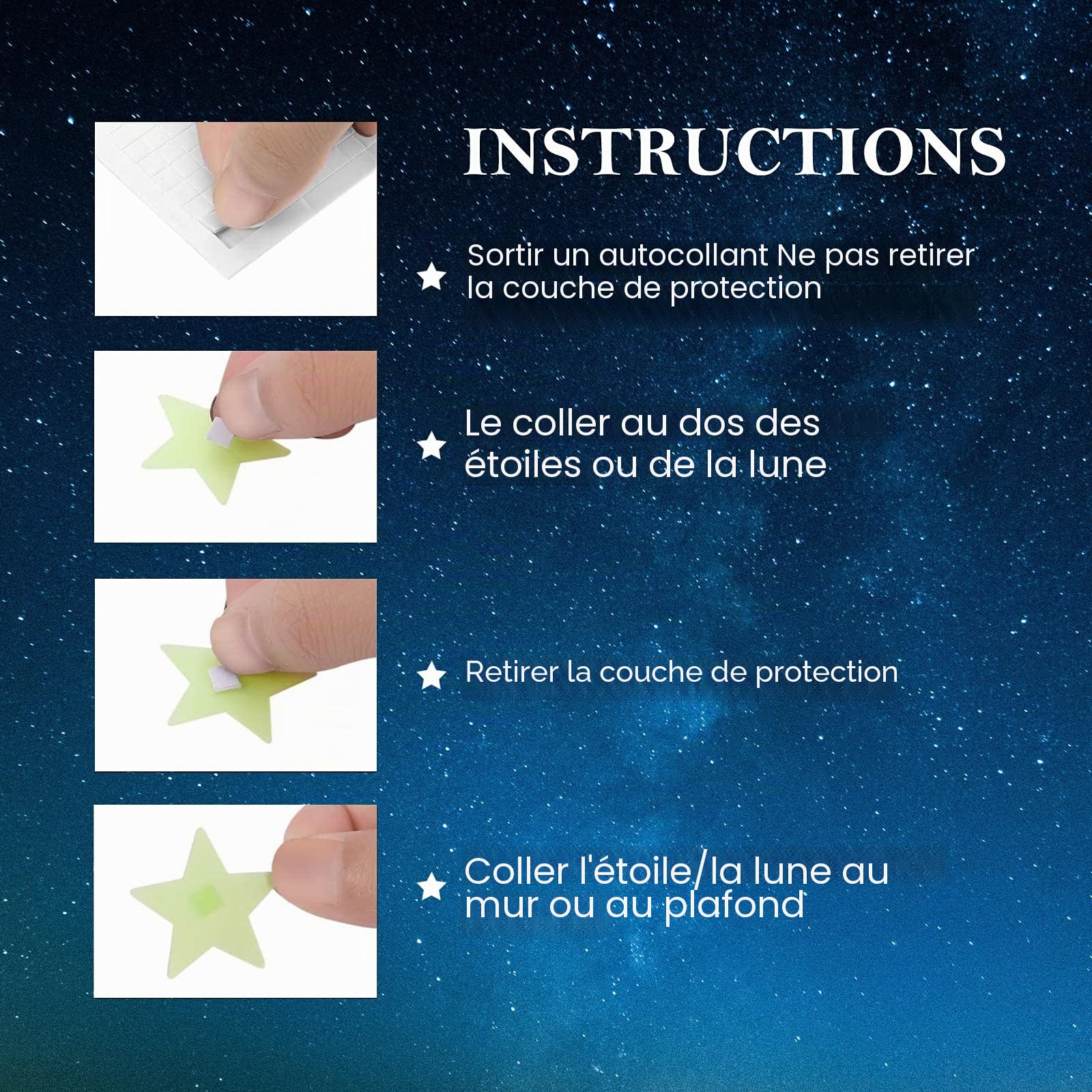 Étoiles et Lune Kit, CAYUDEN 3D Phosphorescentes Adhésives 200 Pièces Fluorescentes pour Décoration Murale Lumineuse Idéal mur Plafond, Cadeau Bébé Enfant, Etoile Phosphorescente Plafond