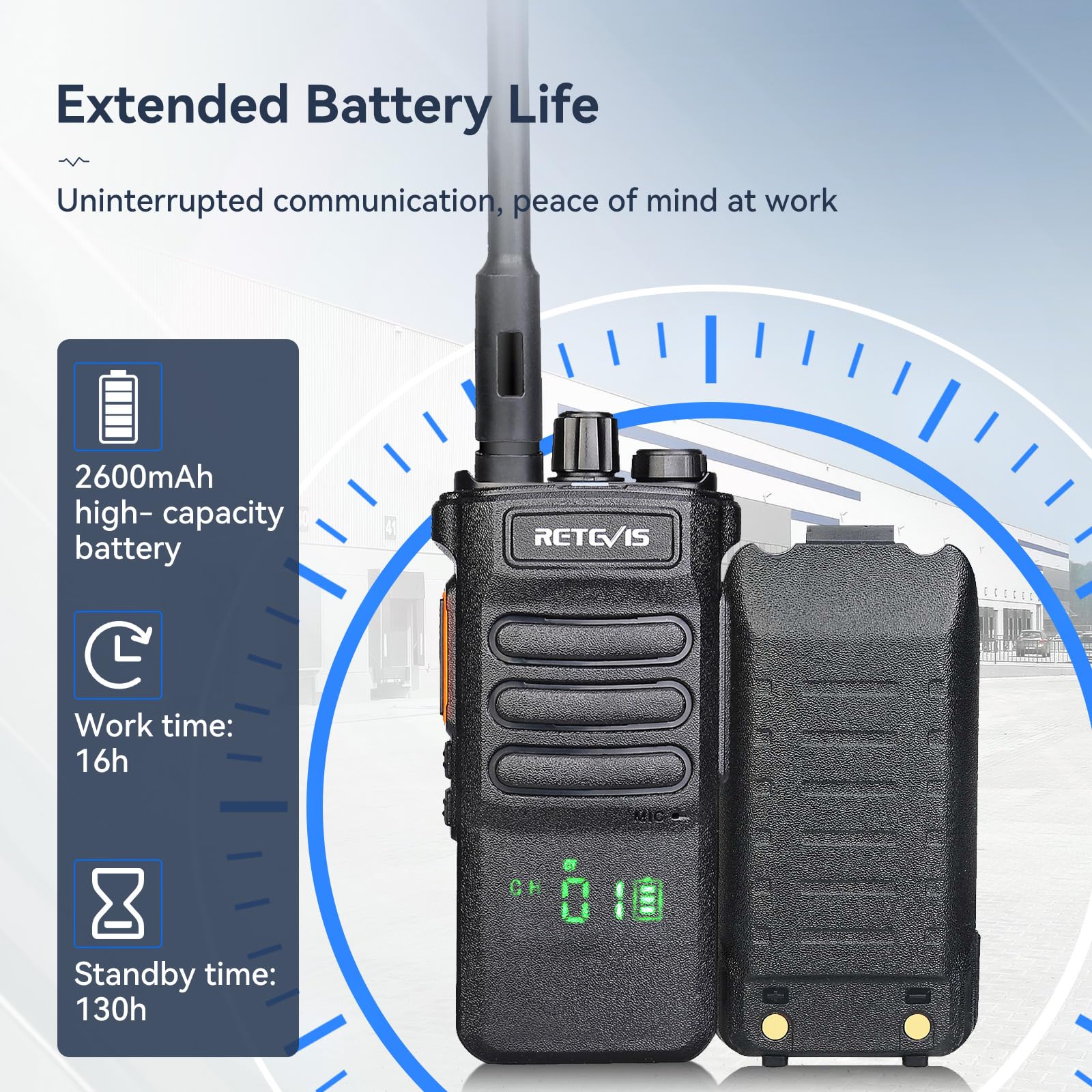 Retevis RT86 Walkie Talkie Lungo Raggio, Walkie Talkie per Magazzini | Professionali Radio Ricetrasmittenti con Presa a 6 Vie, Torcia Elettrica, 2600mAh, Walkie-Talkie per Edilizia, Magazzino