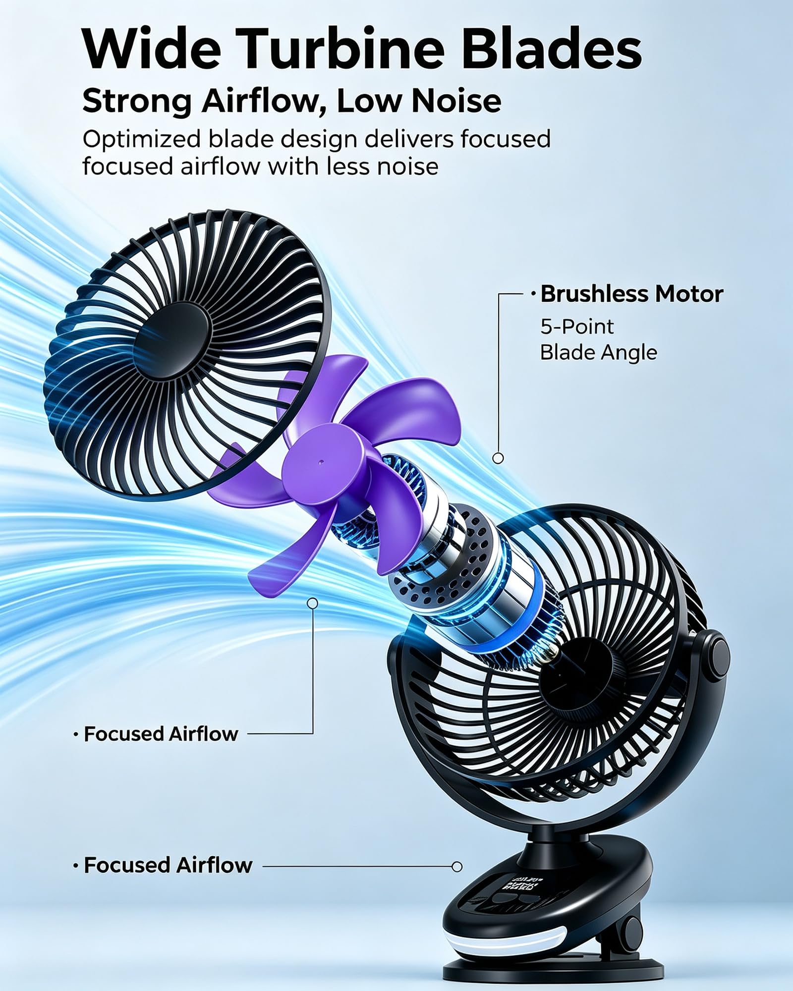 Ventilatore da Scrivania Ricaricabile a Clip 100 Velocità Silenzioso black