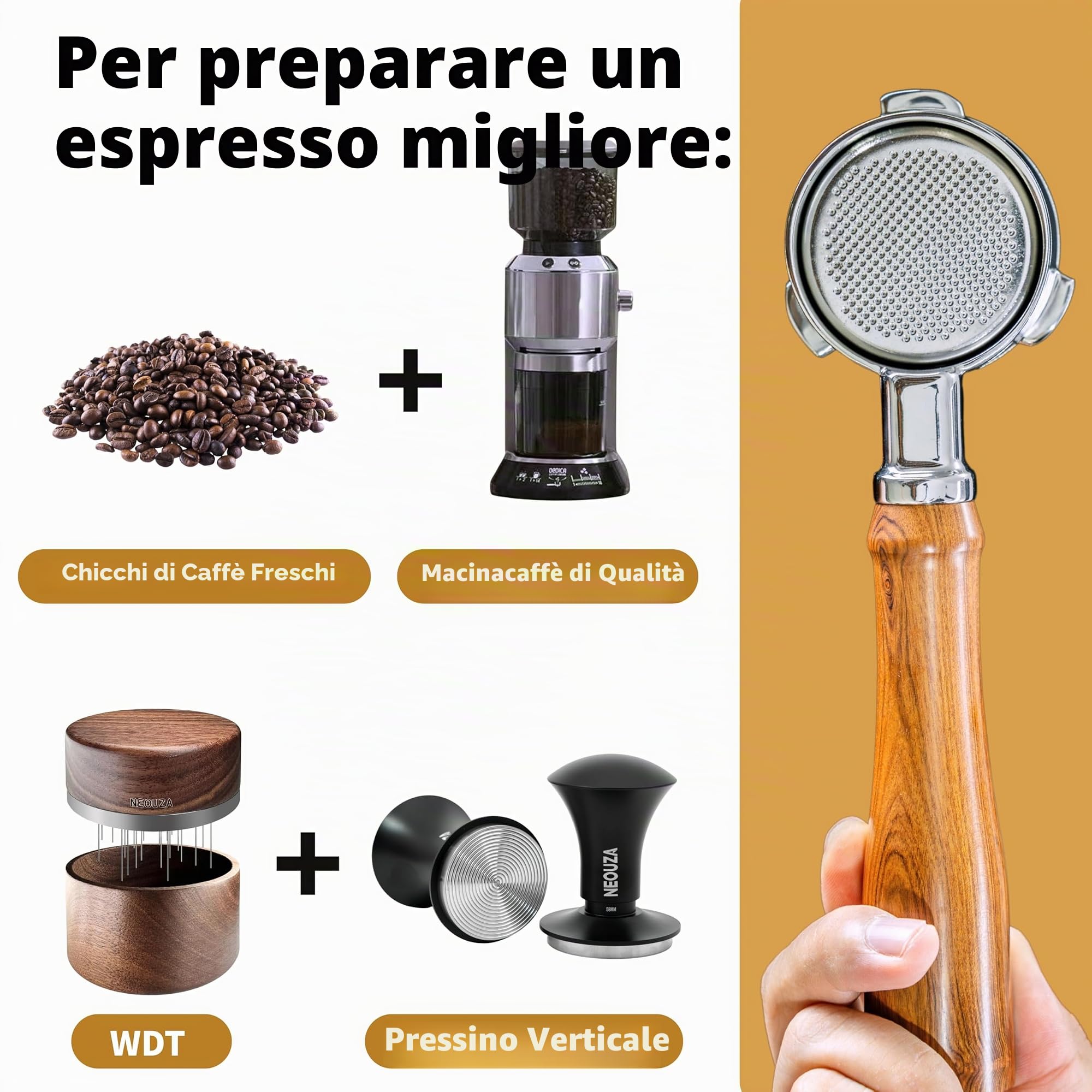 NEOUZA Portafiltro per espresso da 51 mm, compatibile con macchina da caffè DeLonghi Dedica EC680 EC685 ECF01, cestello non pressurizzato, doppio beccuccio (3 orecchie)