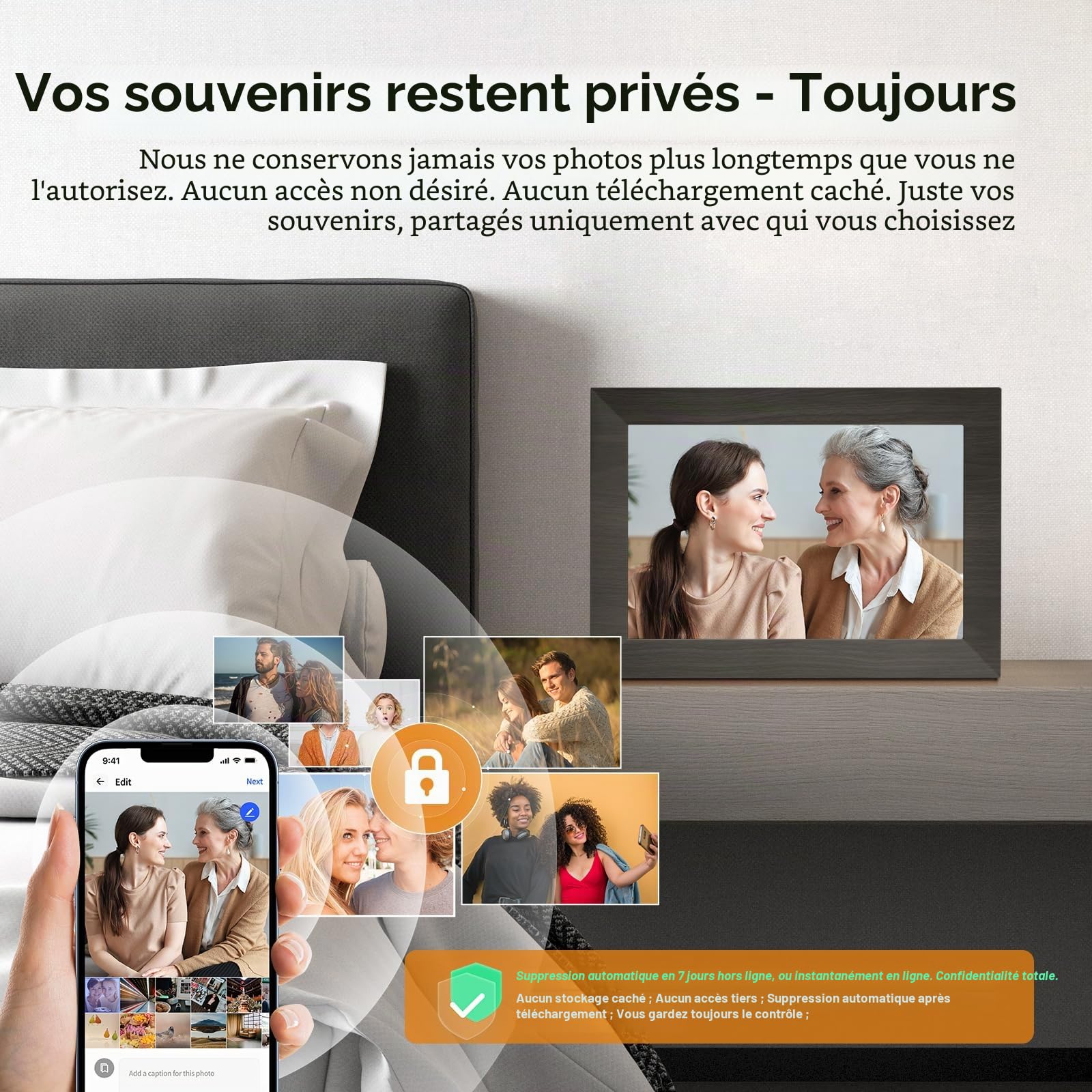 Cadre Photo Numérique 10 Pouces, WiFi intégré en mémoire de 32 Go, Cadre électronique avec écran Tactile IPS, Rotation Automatique, Partage Facile de Photos ou de vidéos Via Application