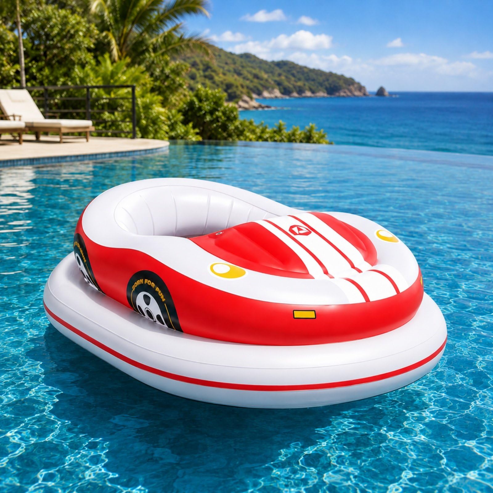 HCAUYNN Inflatable Electric Bumper Boat, Motorised Pool Float with 360° Spin, Drive & Bump Action, 120 kg Capacity, 2 Rechargeable Energy Packs for Adults, Pools & Calm Lakes Red