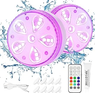 2 Pack Rechargeable Pool Lights, Grathia Pool Lights for Inground Pools IP68 Waterproof, Underwater Submersible Lights with Remote Timer, 16 Colors Floating Pond Lights for Bathtub Hot Tub Aquarium