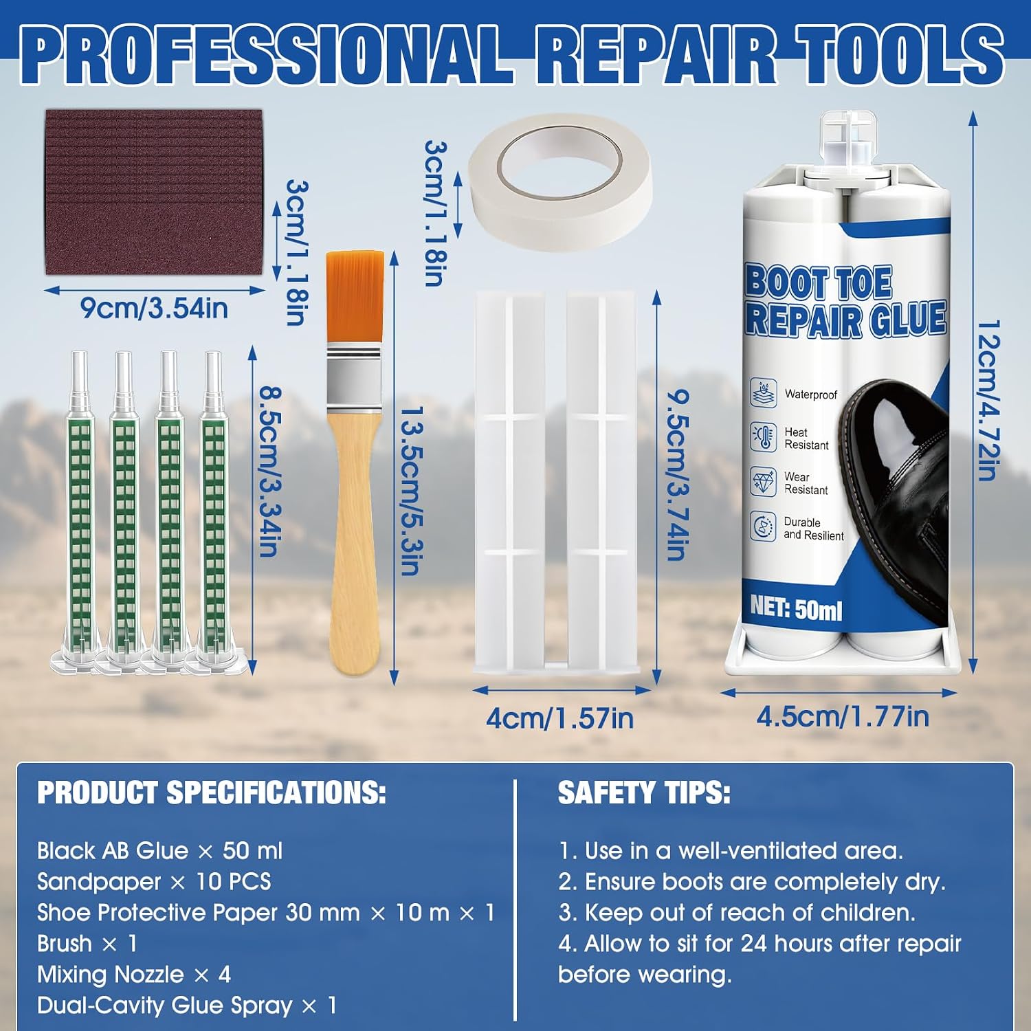 Boot Toe Protector, Tough Toe Boot Protector, Effectively Repairs Worn Areas and Provides Long-Lasting Protection for the Toe Box. Suitable for Work Boots, Safety Shoes, Hiking Boots, Etc