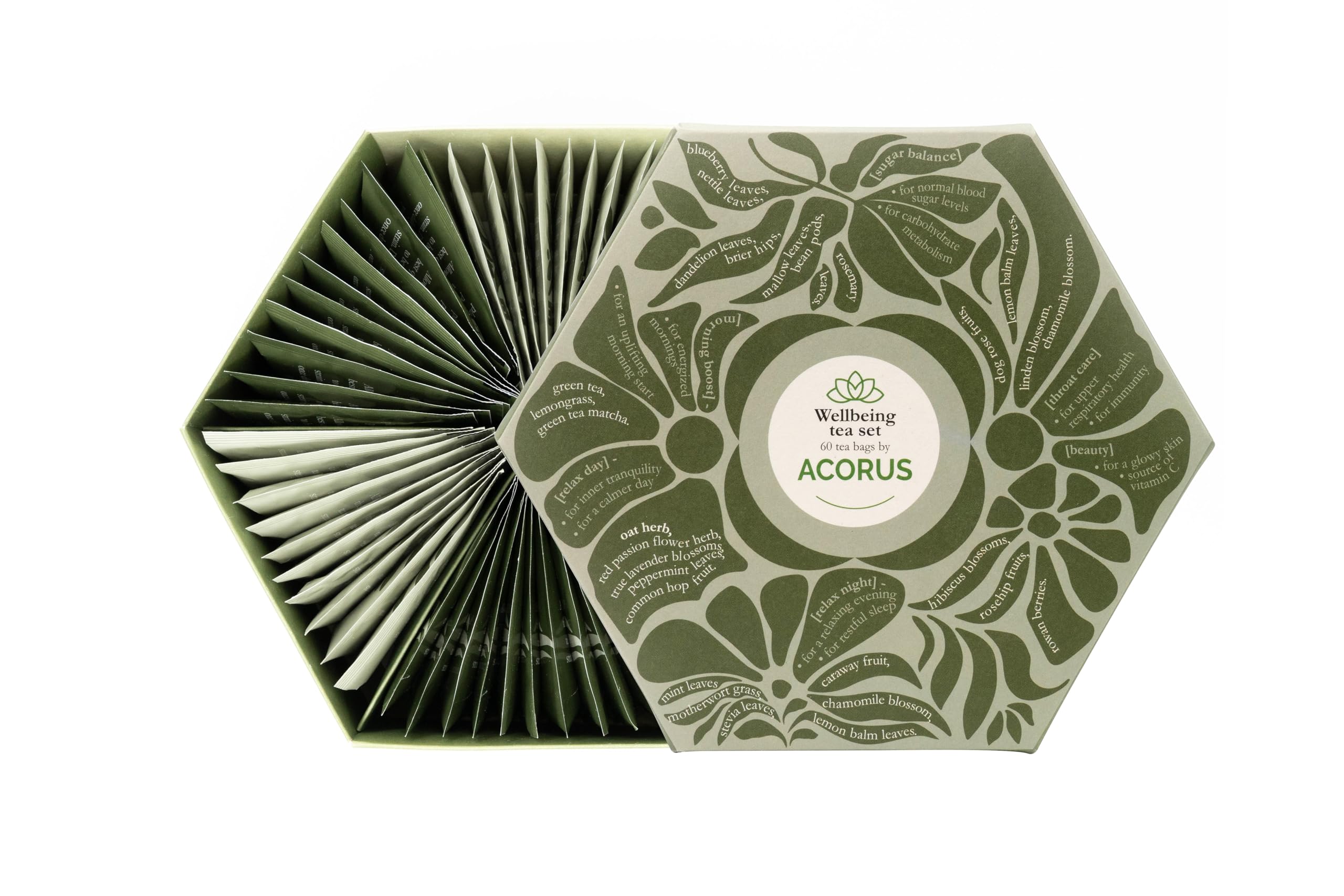ACORUS | Surtido de té de regalo de cumpleaños | Juego de caja de cesta de té natural de 6 sabores | Regalo para cumpleaños | Cuadro de selección grande | 60 bolsitas de te de hierbas y frutas — view 19