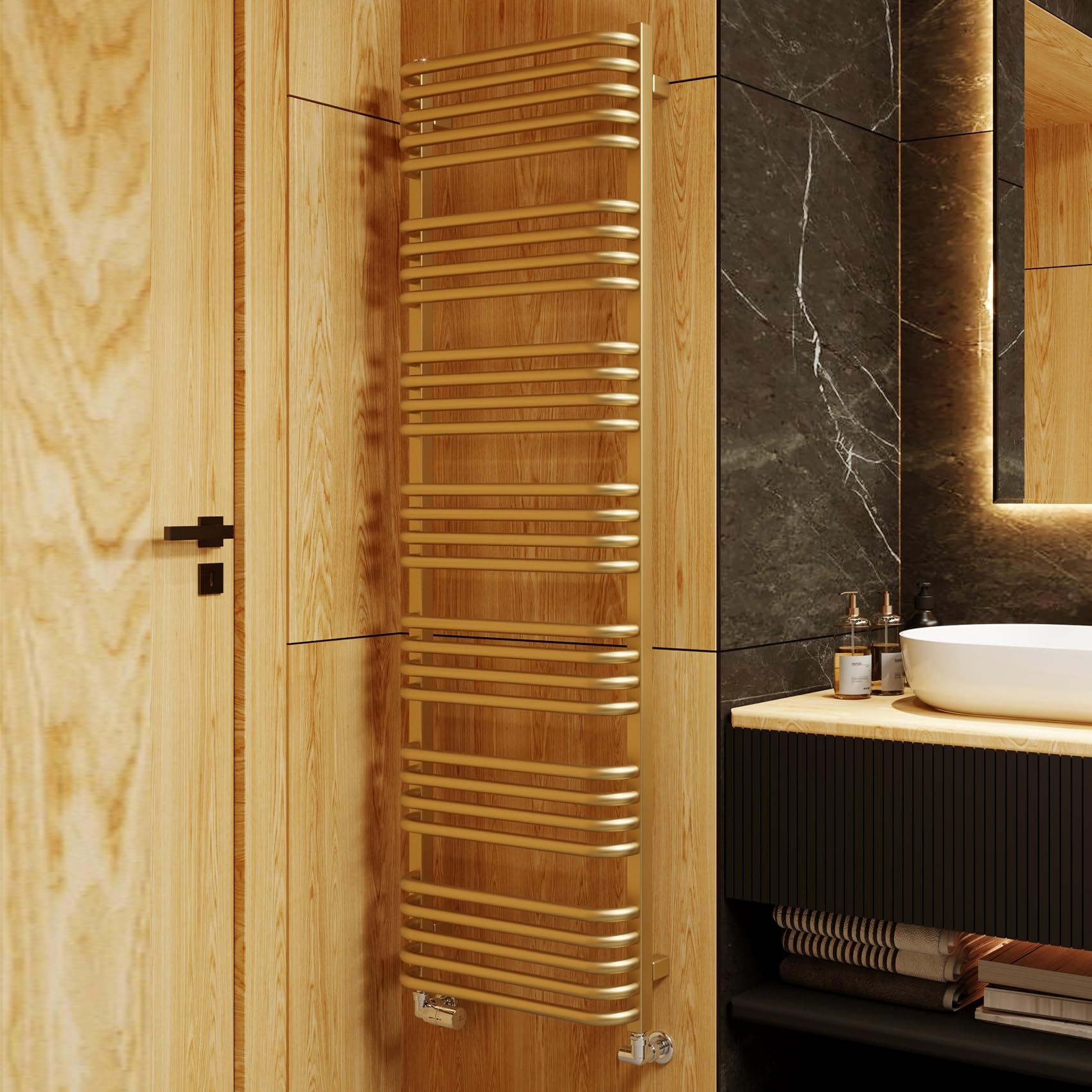 Terma Towel Rail (Cen./Heating), Steel, Brass, 1580h x 500w [2708 BTUs t50]