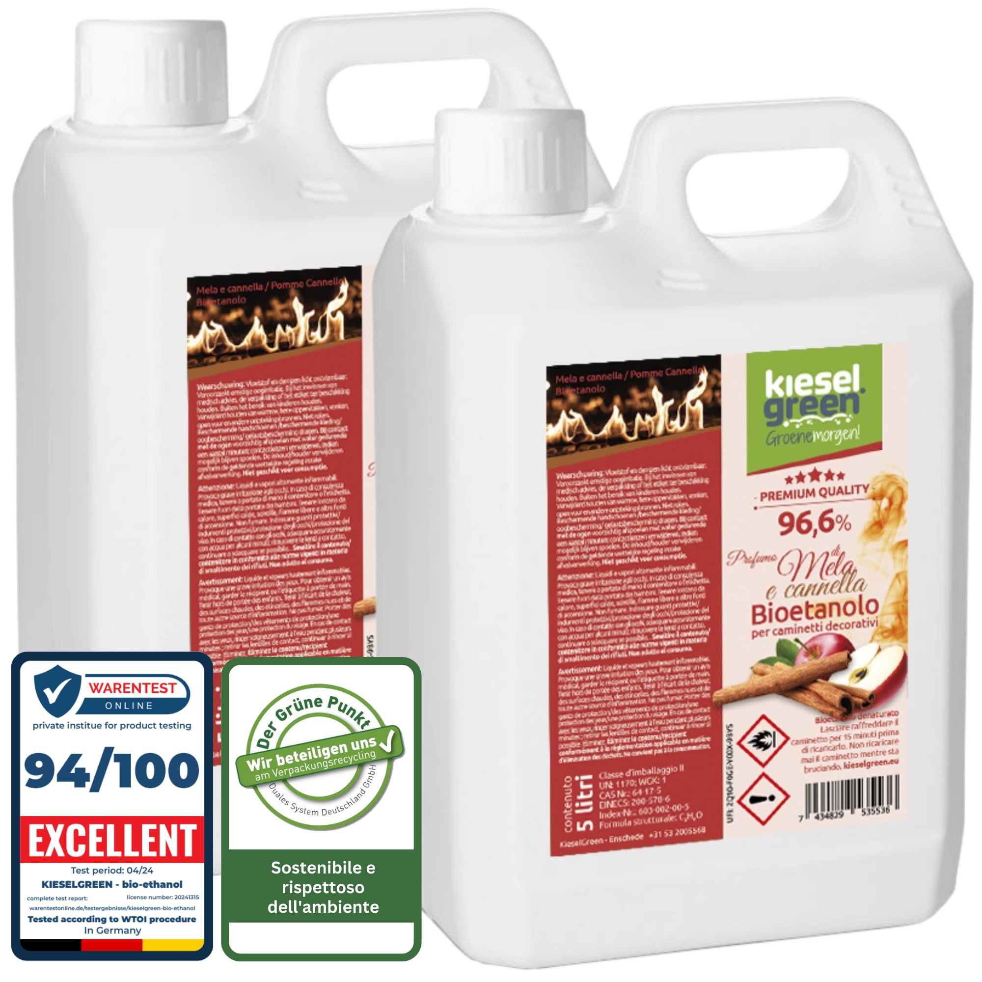 KieselGreen Bioethanolo 10 litri con Fragranza per Caminetto a Etanolo – Bio -etanolo profumato per Ambienti, molte Fragranze - Profumo per Caminetto a bioetanolo da Interno o da Tavolo M10