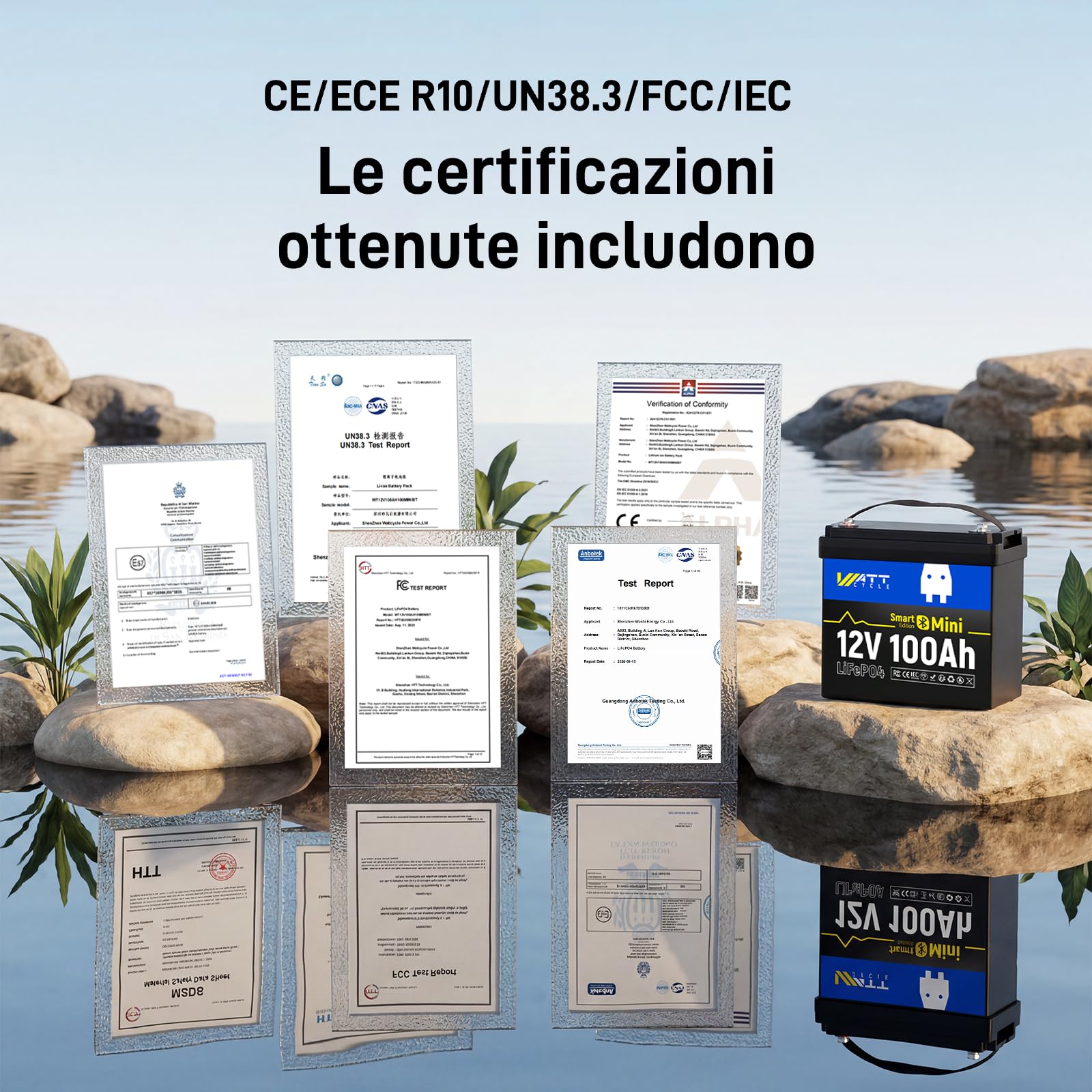 WattCycle Batteria LiFePO4 12V 100Ah con Bluetooth, Batteria al Litio 1280Wh con BMS Intelligente 100A, 15000+ Cicli, Protezione Bassa Temperatura, Batteria Deep Cycle per Camper, Barca, Fotovoltaico