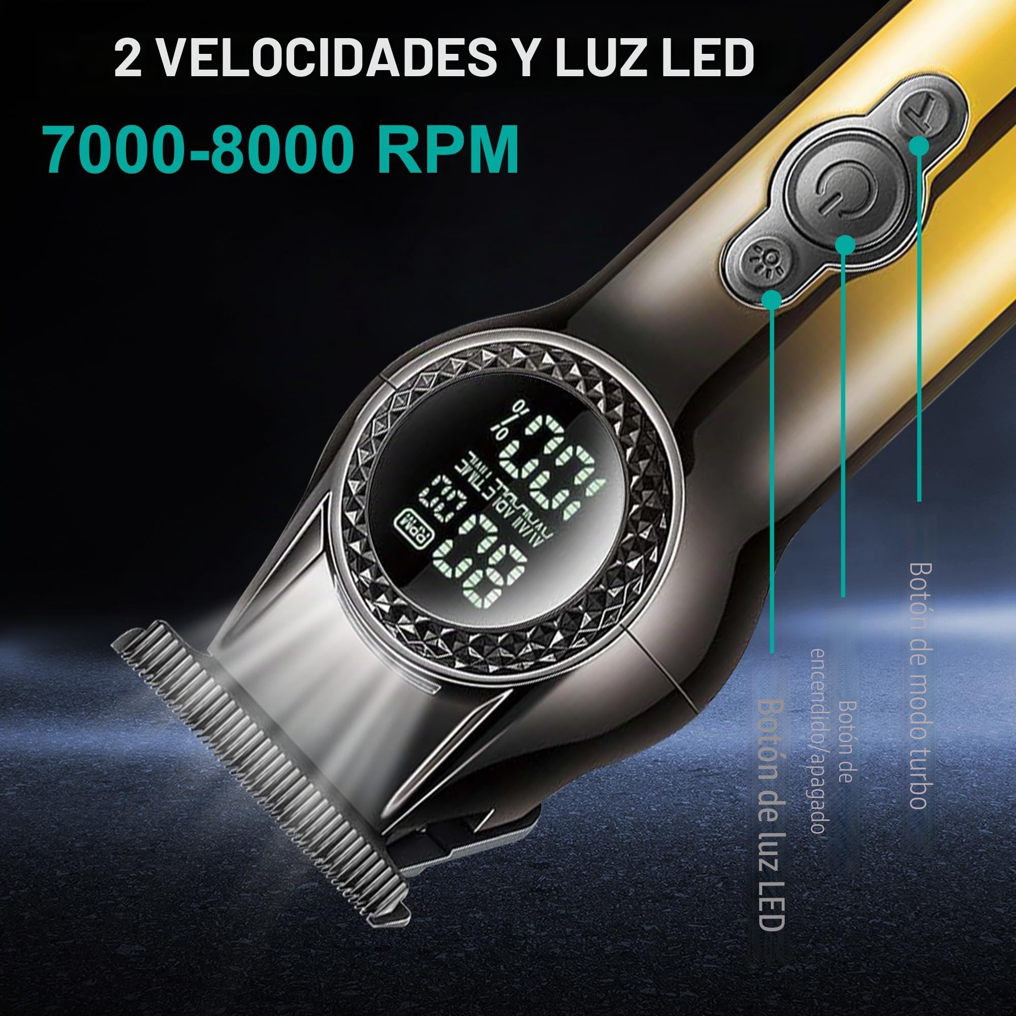 VGR Recortadora de barba para hombre recargable USB-C eléctrica, profesional, 8000 rpm, luz LED, 2 velocidades, cuchillas de cerámica, batería de 200 minutos, kit de aseo facial inalámbrico