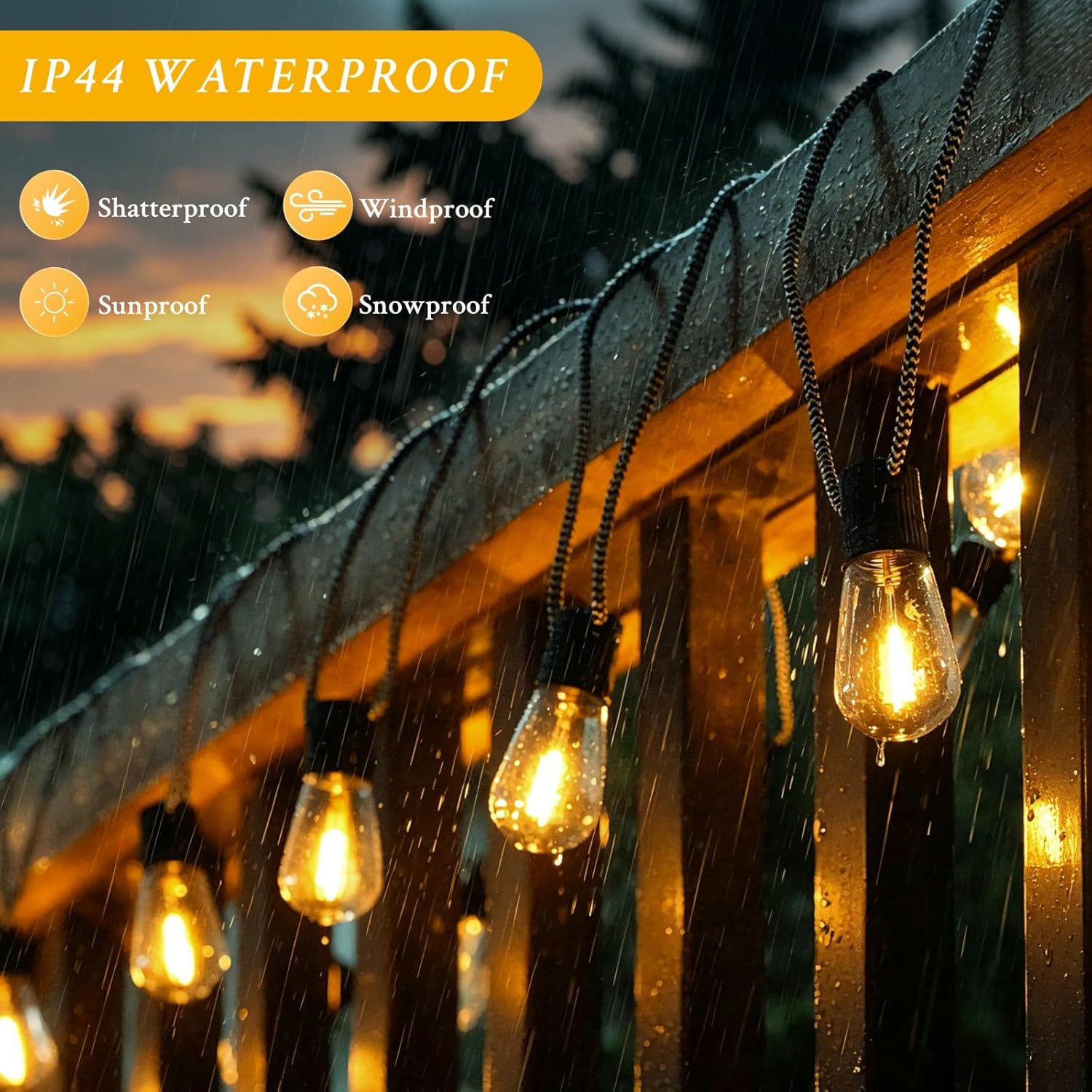 Solar String Lights — String Lights with 20 Edison Bulbs and 33 FT Braided Cable, Bistro Lights with a Remote Control and IP44 Outdoor Waterproof, Patio Lights for Backyard, Balconies, Cafes, Camping.