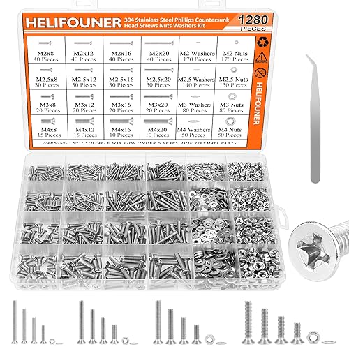 1280 tornillos de máquina de cabeza avellanada Phillips de acero inoxidable M2 M2.5 M3 M4 304, tornillos métricos, arandelas, tuercas, acero