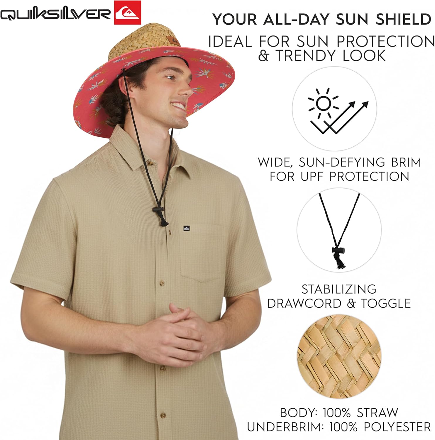 Quiksilver Men's Wide Brim Outdoor Lifeguard Straw Sun Hat - Image 4