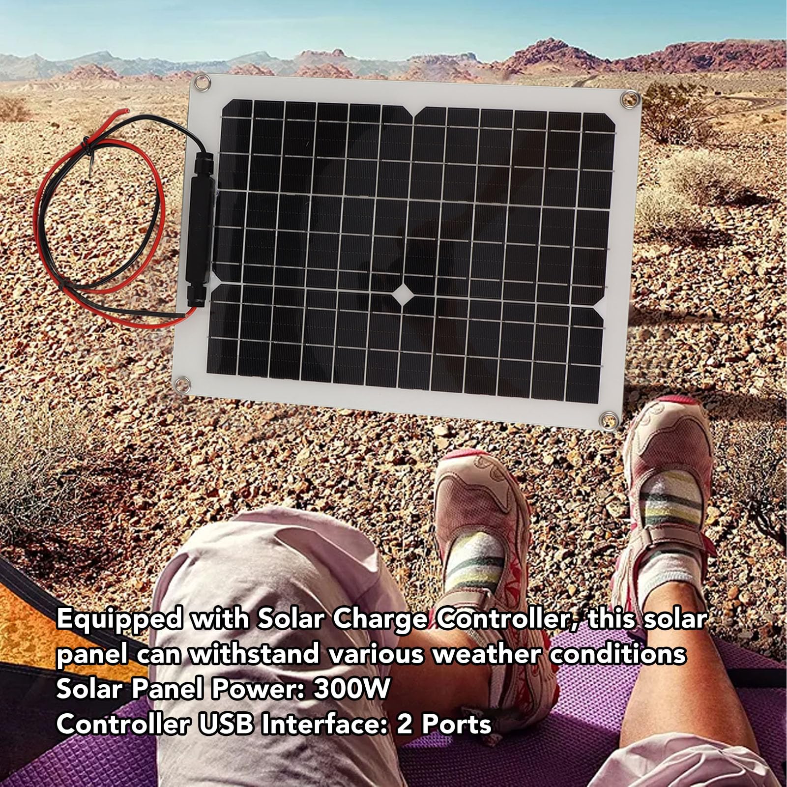 Buachois Kit Solaire 300W, Panneau Solaire avec Contrôleur de Charge Haute Efficacité 2 Sorties USB pour Camping Plein Air Caravane Bateau