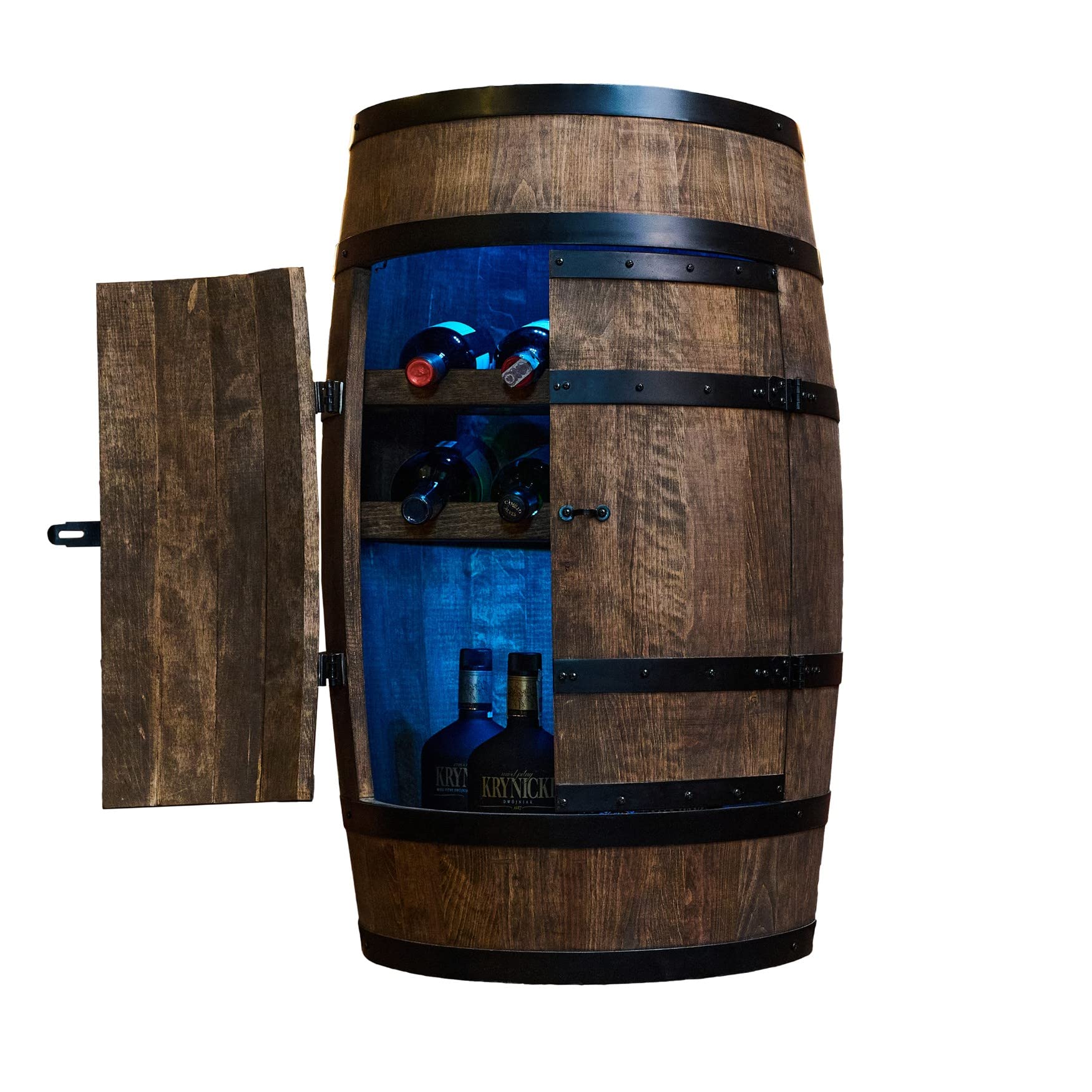 CREATIVE COOPER Weinregal Holz mit Tür mit LED RGB - Weinliegen - Alkoholschrank Flaschenregal - Holzfass - Fassmöbel - Weinfass - Weinbar - Fass bar mit Tür - 80 cm Wenge