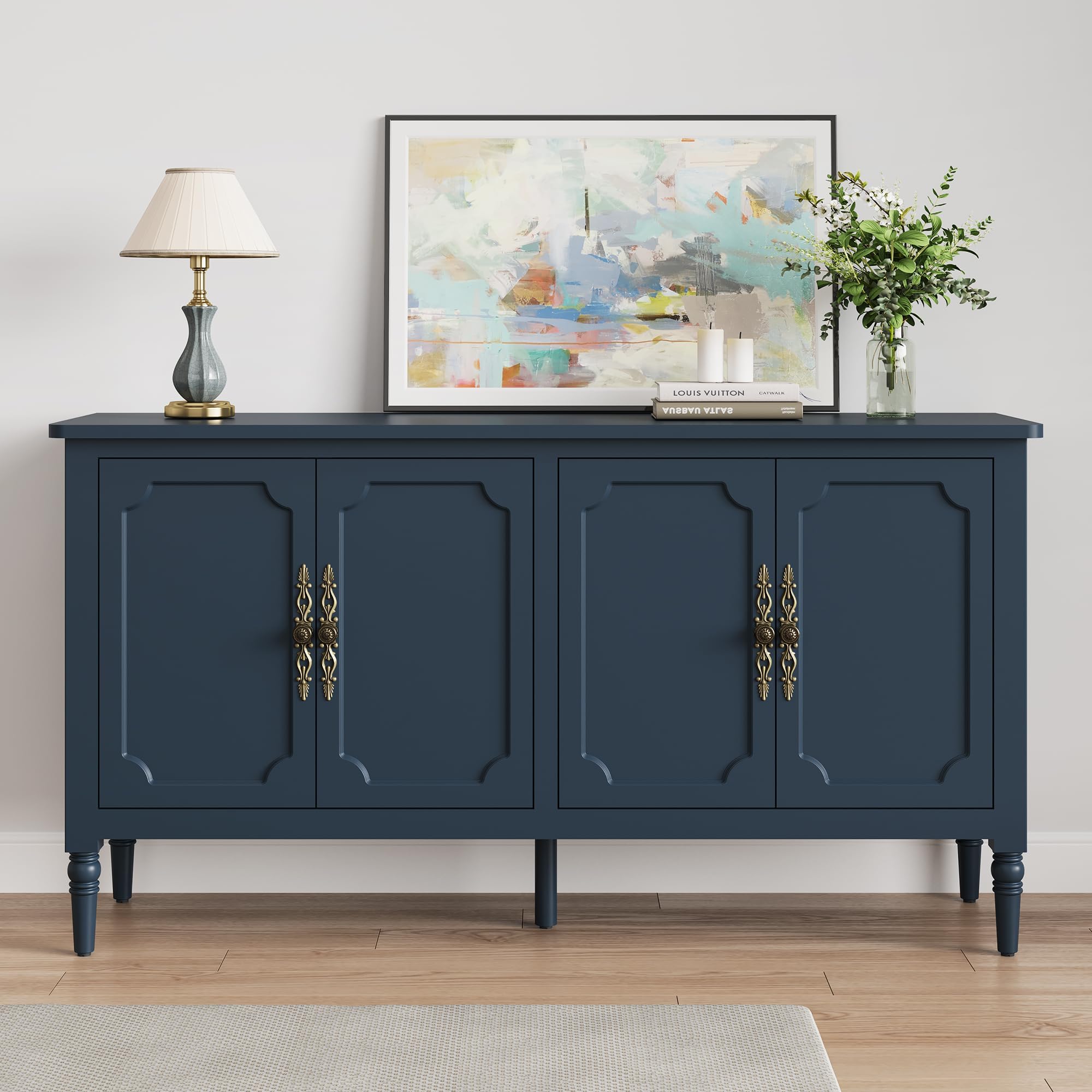 FansaFurn 58" Sideboard Buffet Cabinet for Kitchen &amp; Coffee Bar, Blue