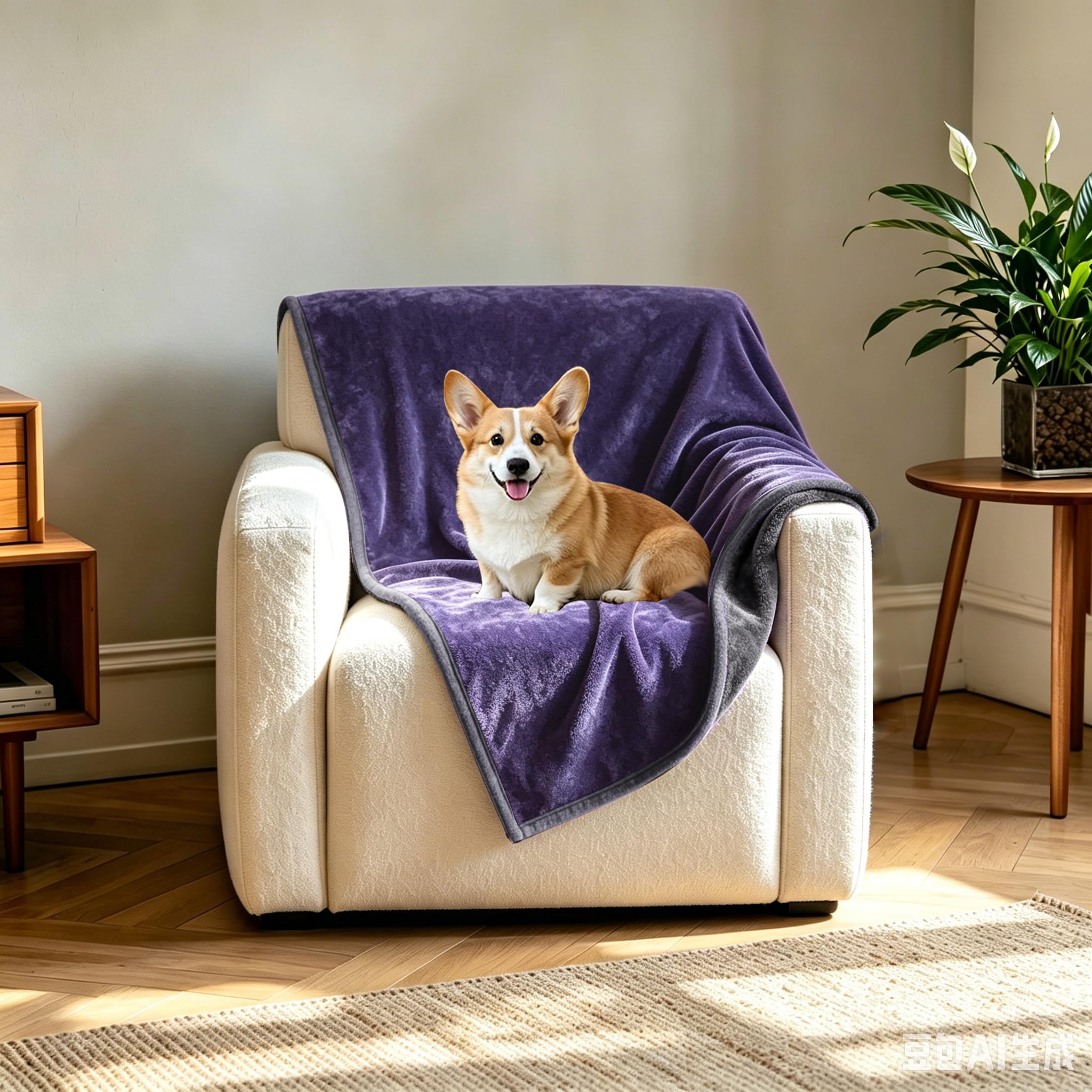 YISURE Waterproof Blanket for Couch Sofa Bed, Small Waterproof Blanket 31"x40", Leakproof Protector to Protect Sofa Bed from Pee & Spills(Grey/Violet)