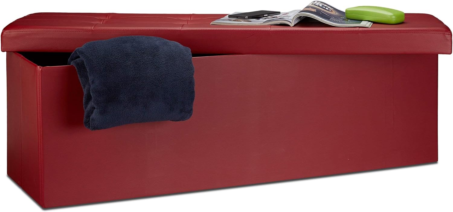 Relaxdays Folding Storage Ottoman XL, 38 x 114 x 38 cm Sturdy Seat with