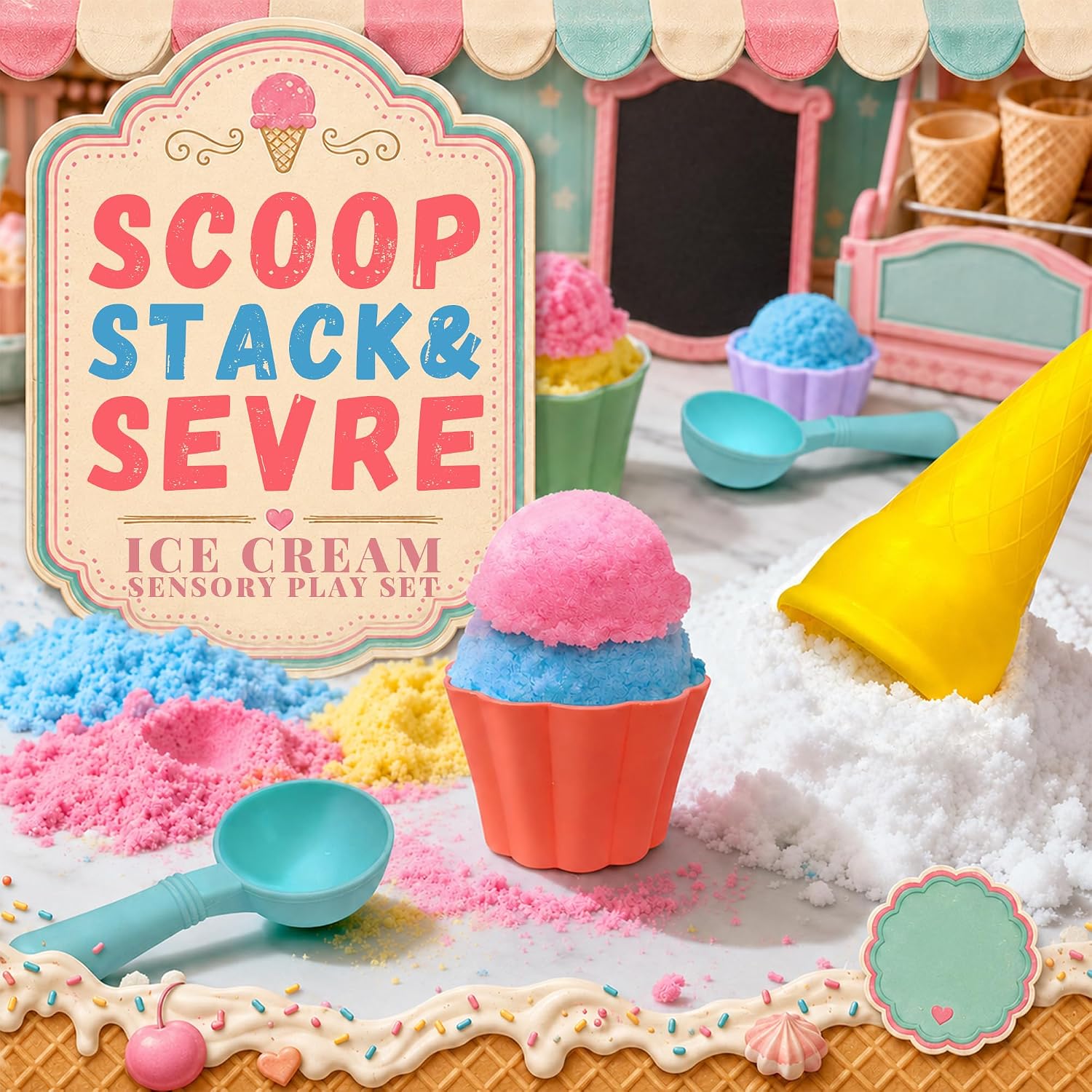 GushySnow® Latex Material Creativity Sensory Bin Filler Toy Ice Cream Cone Cake Cup Sensory bin for Preschool Girl boy Kid Children 6 Years