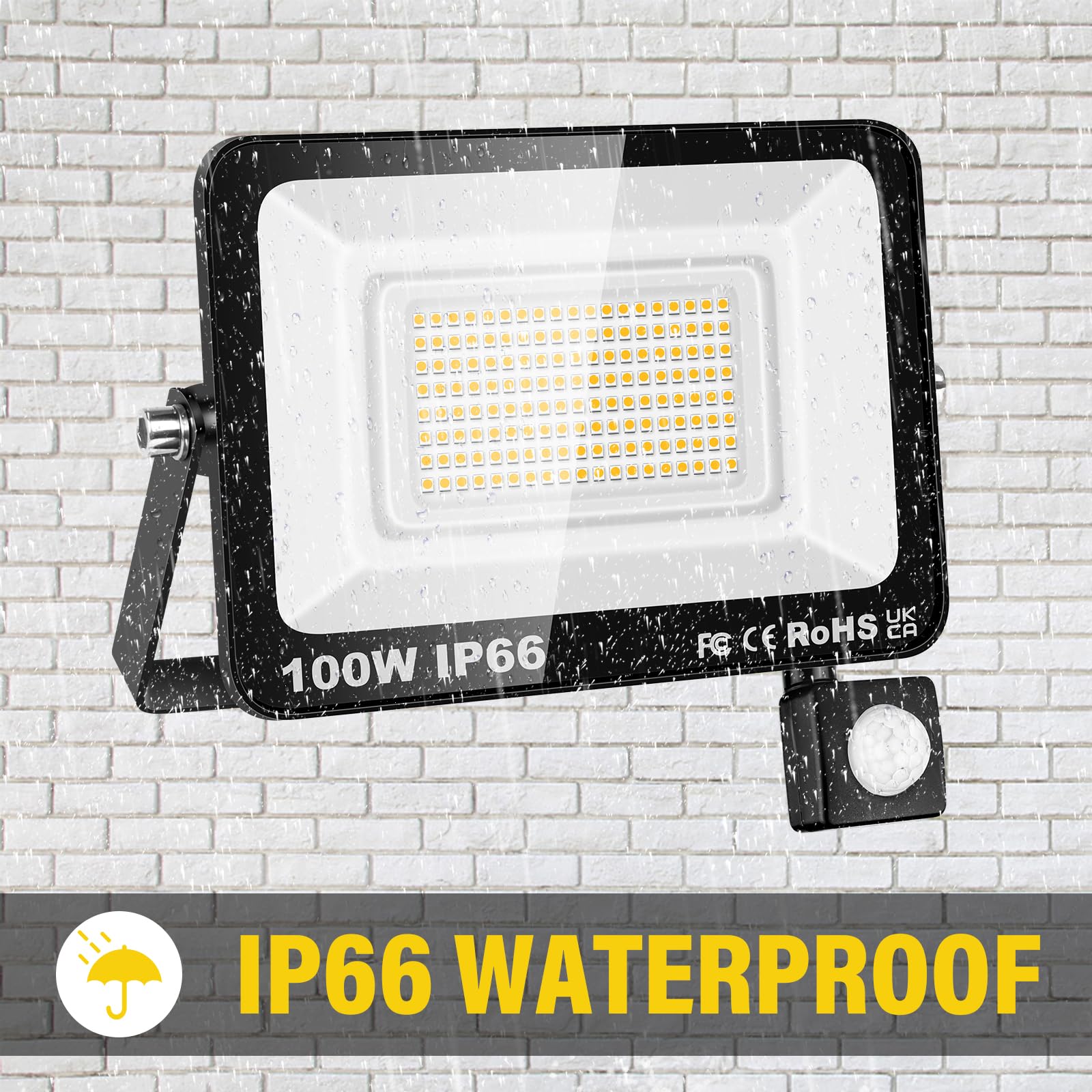 SKYWORLD LED Strahler mit Bewegungsmelder Außen, 10W 1000LM Flutlicht | 3000K Warmweiß LED Fluter mit Sensor, Wasserdicht Flutlichtstrahler Scheinwerfer für Hof Garage Garten Parkplatz Sportplatz