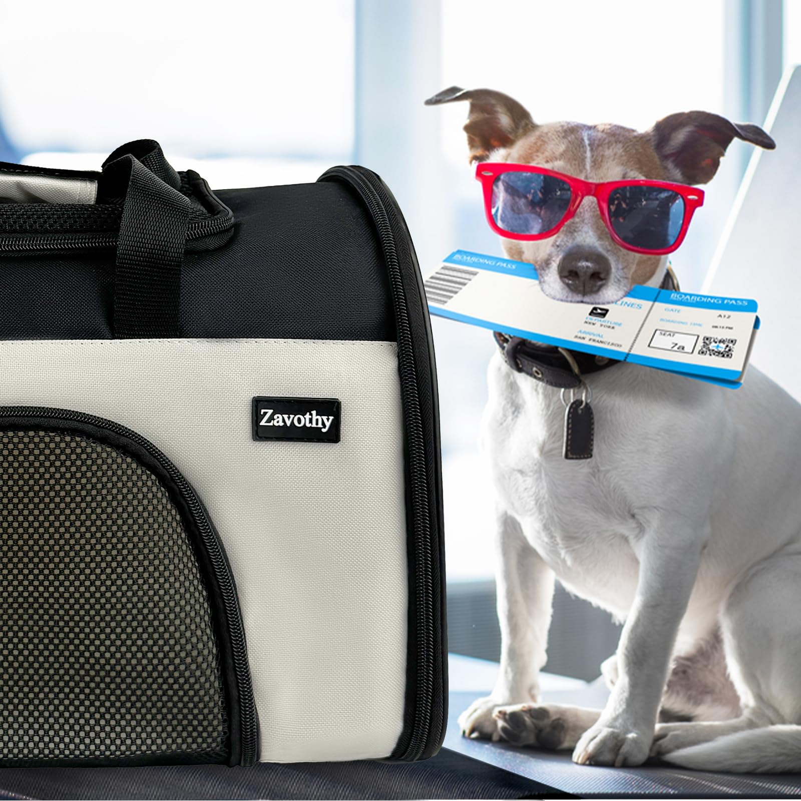 Zavothy TSA Airline Approved Soft-Sided Pet Carrier for Small to Medium Cats and Puppies, Up to 15 Lbs – Collapsible Travel Carrier for Dogs & Cats, White - image 7