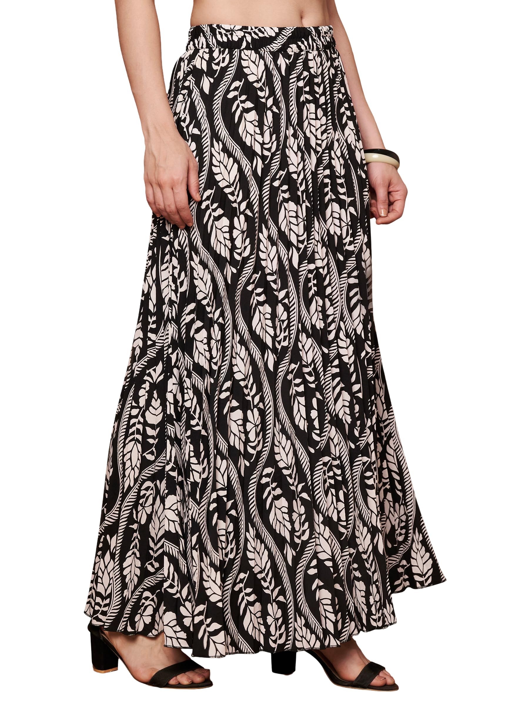 kzully | Skirt for Women | Stylish Everyday Fusion Look | Ladies Leaf Pattern A-Line Long | Stretch Waist Comfortable Fit-picture-46
