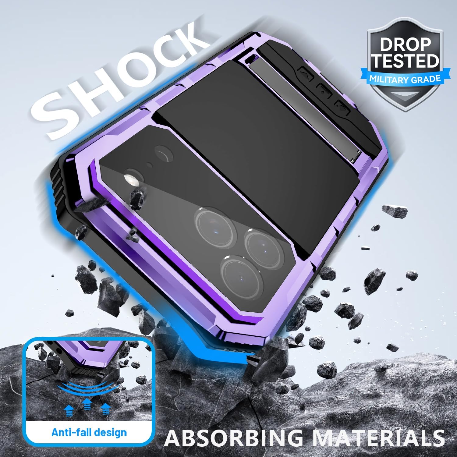 Lunivop for iPhone 17 Pro Case Heavy Duty with Built in Screen Protector Lens Protection Rugged Stand 360 Full Body Military Grade Metal Bumper Phone Cases Men Armor 17 Pro 6.3 2025 (Purple)