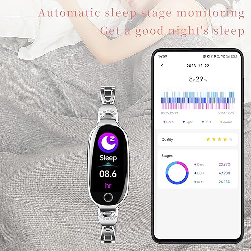 Miniatura 5 de Rastreador de actividad física para mujer, reloj inteligente de fitness con monitoreo del sueño, monitor de frecuencia cardíaca, contador de pasos,