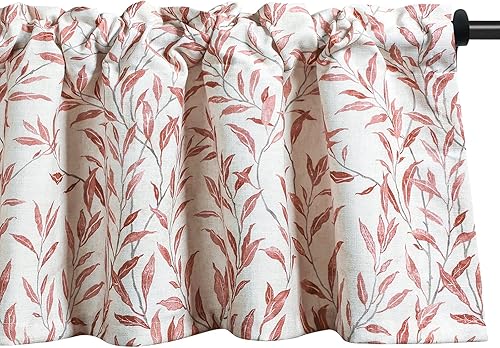 VOGOL Cenefas de cocina Meticulous estilo de pintura con patrón de hojas de sauce, bolsillo superior para cortinero, cenefa de cortina para sala de