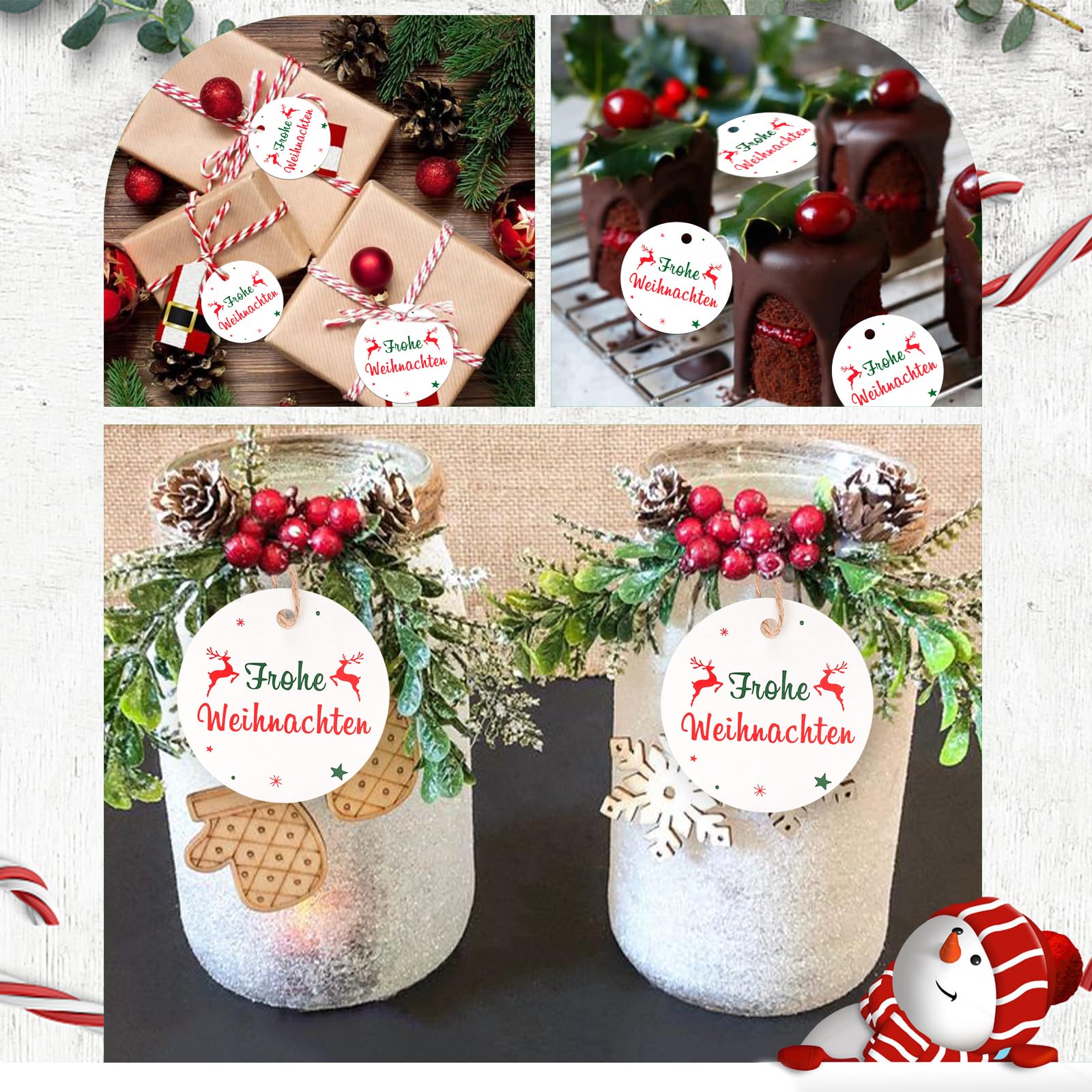 JijAcraft Etichette Regalo Natalizie | 6 Cm, 100 Pezzi Con Corda, Scritta 'Frohe Weihnachten' In Tedesco