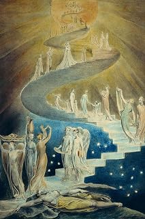Textured Paper - William Blake - Jacobs Dream Ladder (1805) - Painting Photo Poster Print Art Gift Home Wall Decor - Visionary Artist - Size: A4 (29.7 x 21.0 cm)