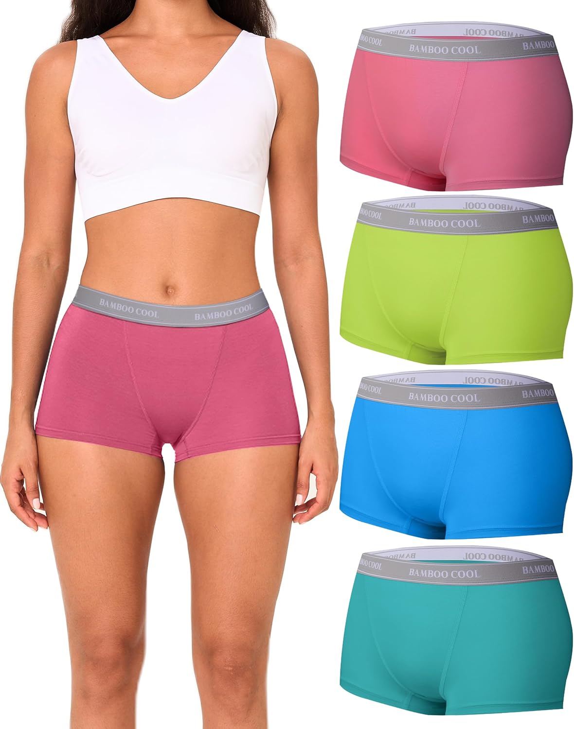 BAMBOO COOL Women's Boyshort Panties Stretchy Underwear Boxer Briefs for Ladies 4 Pack