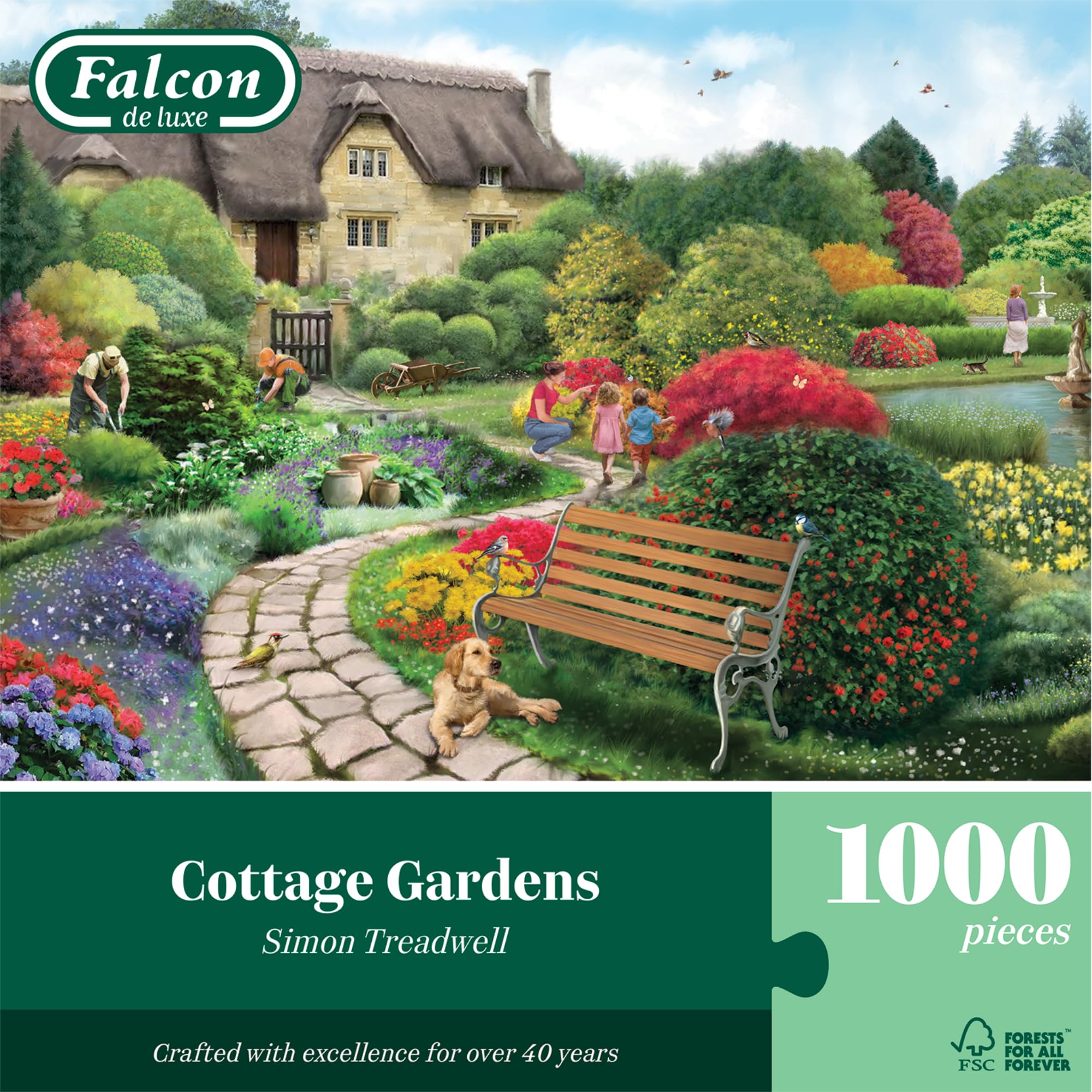 Falcon Cottage Gardens - 1000 Piece Jigsaw Puzzle for Adults - Beautifully Illustrated 1000Pc Adults Jigsaw Puzzle - Fun Activity for Home, Puzzles for Rainy Days, Birthday Jumbo