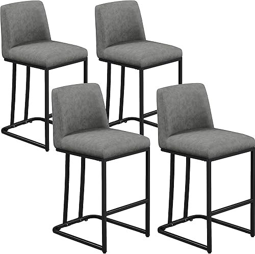 Yaheetech Counter Height Bar Stools 24'' Kitchen Bar Stools Set of 4 Upholstered Modern Island Chairs with Back and Metal Legs Farmhouse Bar Chairs