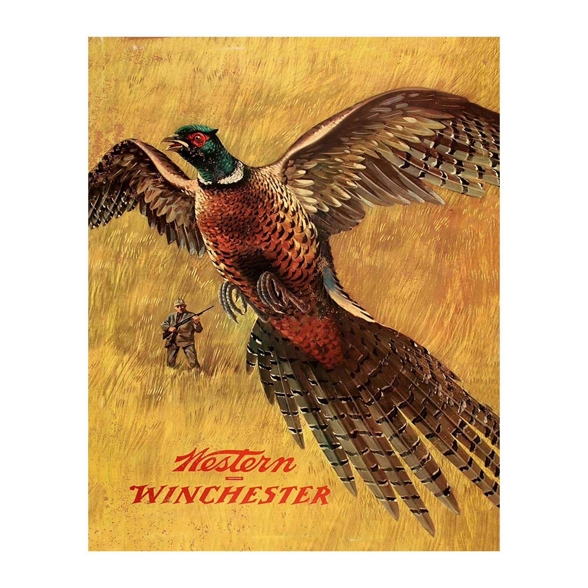 "Western Winchester Pheasant" Animal Wall Art Print - 8x10" Vintage Hunting Scene Print for Home, Lodge & Camp Decor, Perfect Retro Gift For Hunting & Winchester Fans, Unframed