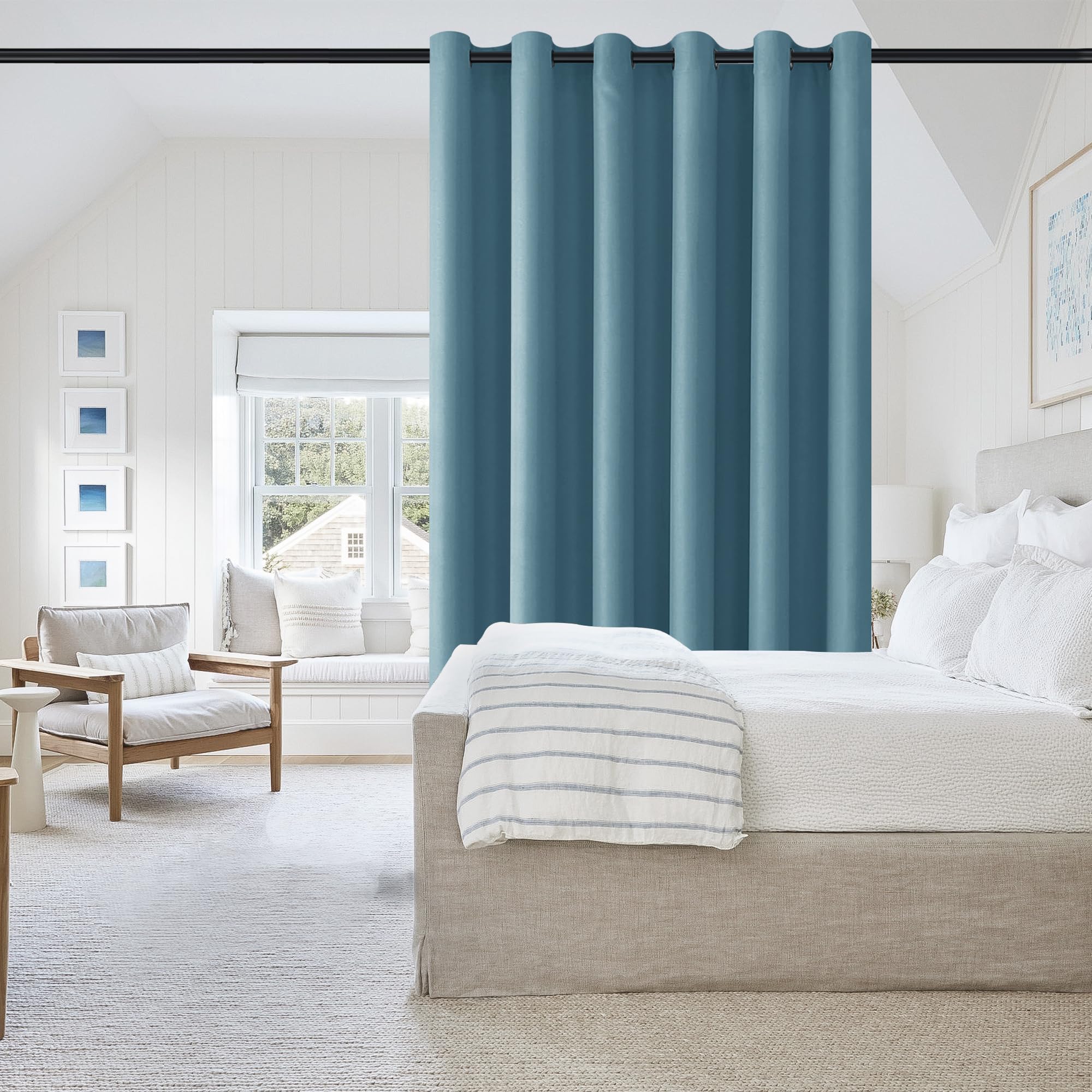DWCN Blackout Curtain Panel for Bedroom - Thermal Insulated Energy Saving Grommet Blackout Drapery for Patio Door, Room Divider Big Long Curtain, Stone Blue, W100 by L96, 1 PC โ image 1
