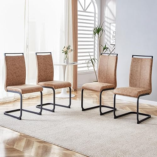 Miniatura 104 de AZmac Juego de 4 sillas de comedor modernas de cuero, sillas de cocina sin brazos, sillas de comedor con asiento acolchado tapizado y patas cromadas