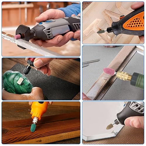 Miniatura 6 de SUNJOYCO 50 brocas de pulido, ruedas de pulido montadas, herramientas de molienda de goma de sésamo de fieltro de lana, mango de 0.118 in