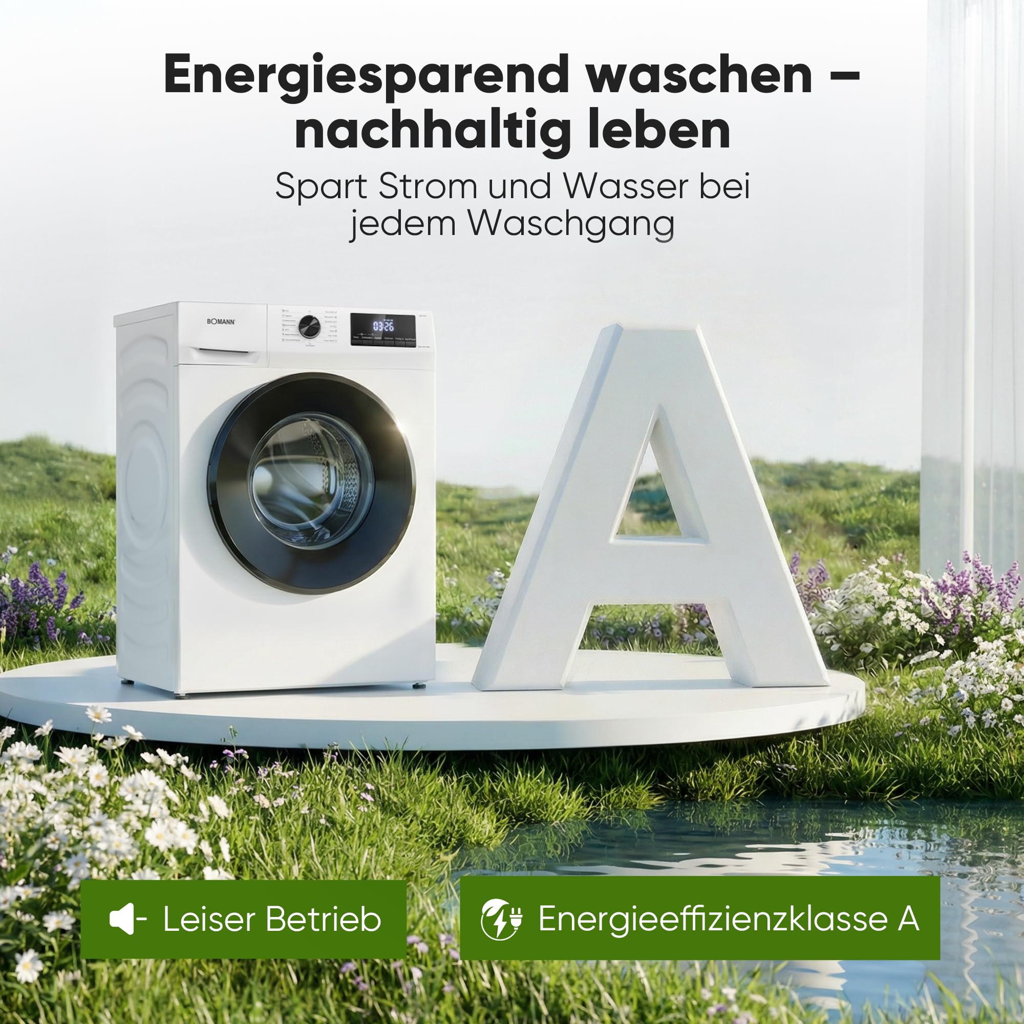 Bomann® Waschmaschine 7kg | 10 Jahre Motor-Garantie | Invertermotor - effizient, leise & langlebig | inkl. Aqua-Stop | max. 1400 U/min | 15 Programme | LED-Display | Washing Machine | WA 7501 weiß
