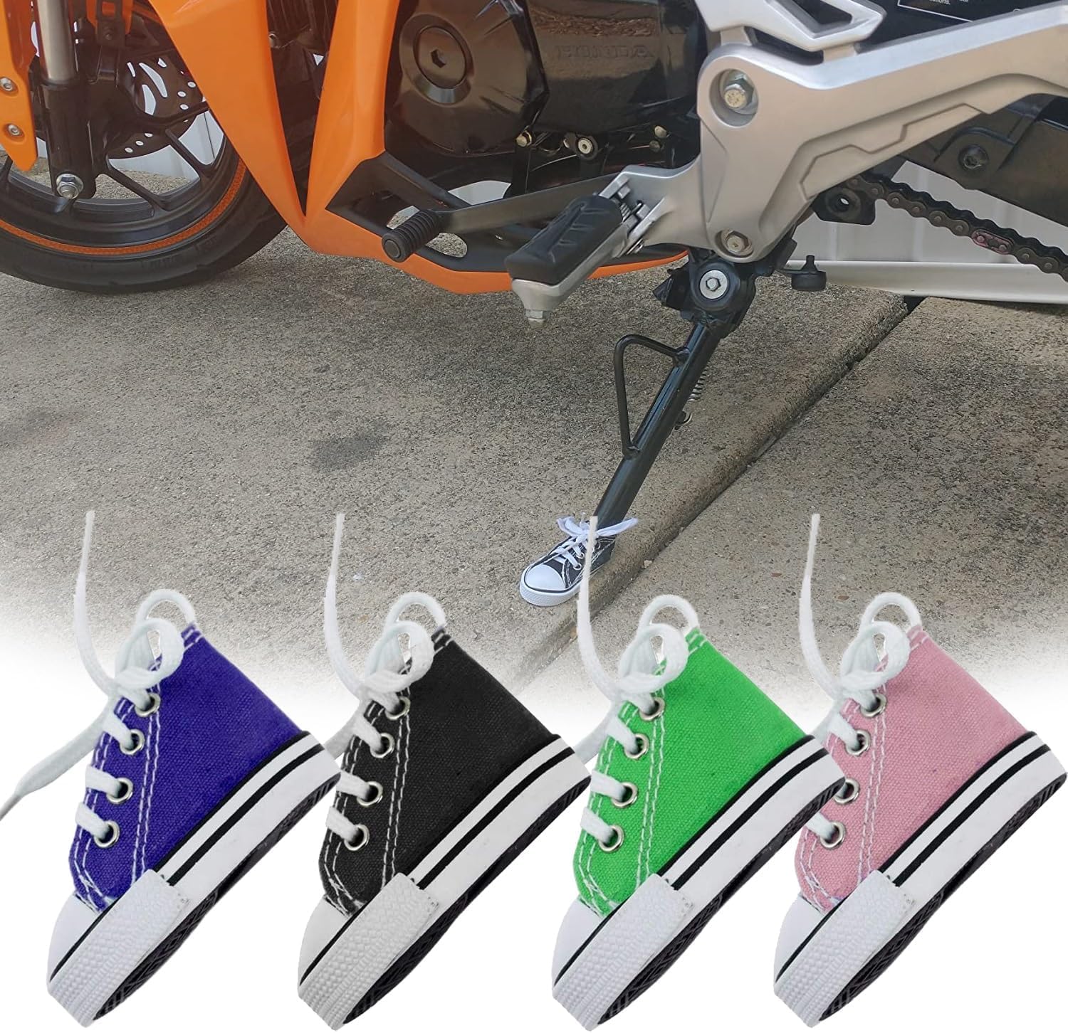 Fahrradständer, personalisierbar, Moto-Fußstütze, Kleiner Schuh, Motorrad-Seitenständer, Verlängerungspad, 1 x Motorradständer, niedlicher Mini-Canvas-Schuhe, Seitenständer, Motorradzubehör (E) Auto & Motorrad
