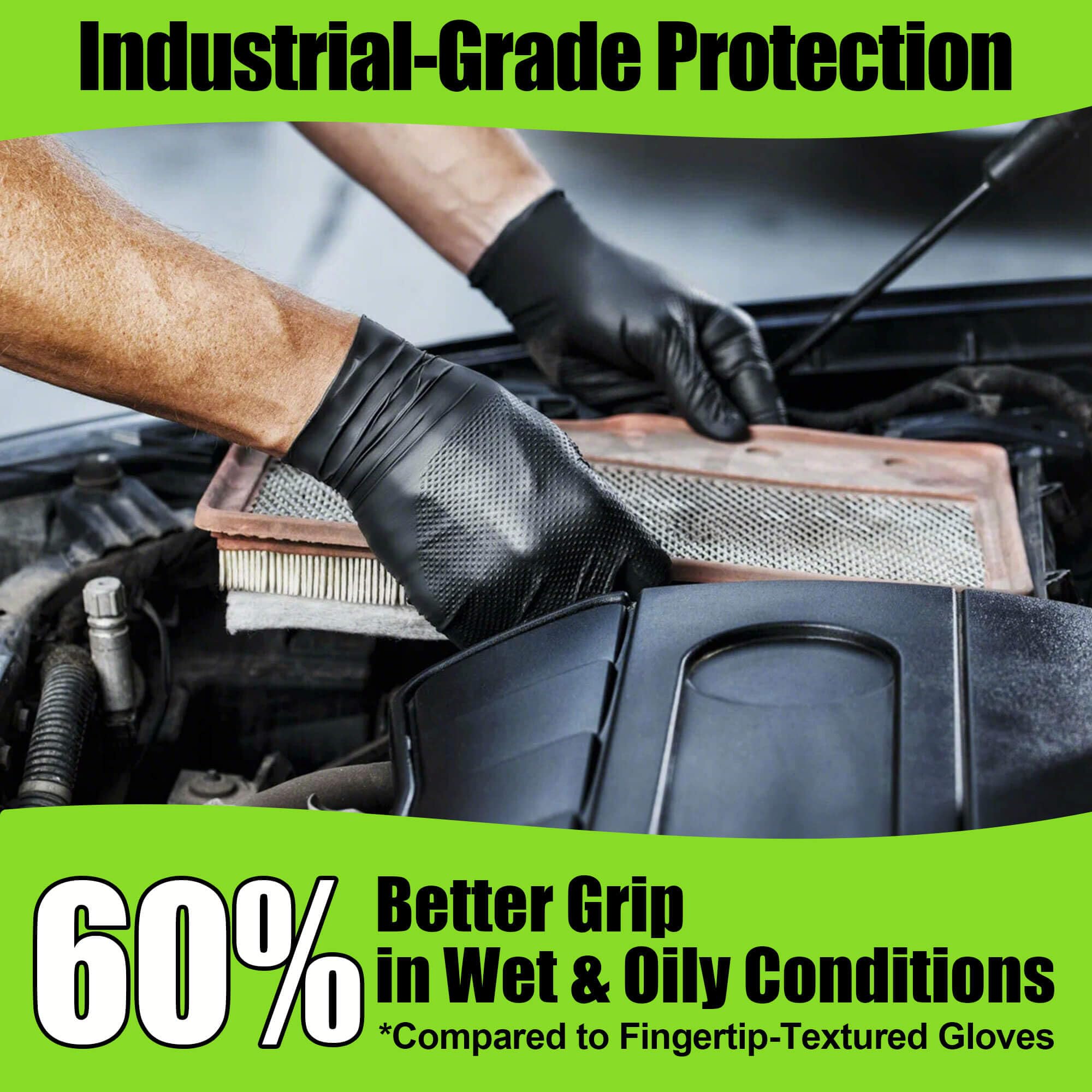 TREEGO Guantes de nitrilo negro de 10 mil, 1000 unidades, medianos, agarre de diamante resistente, guantes desechables sin látex para uso automotriz, industrial, almacén y tienda