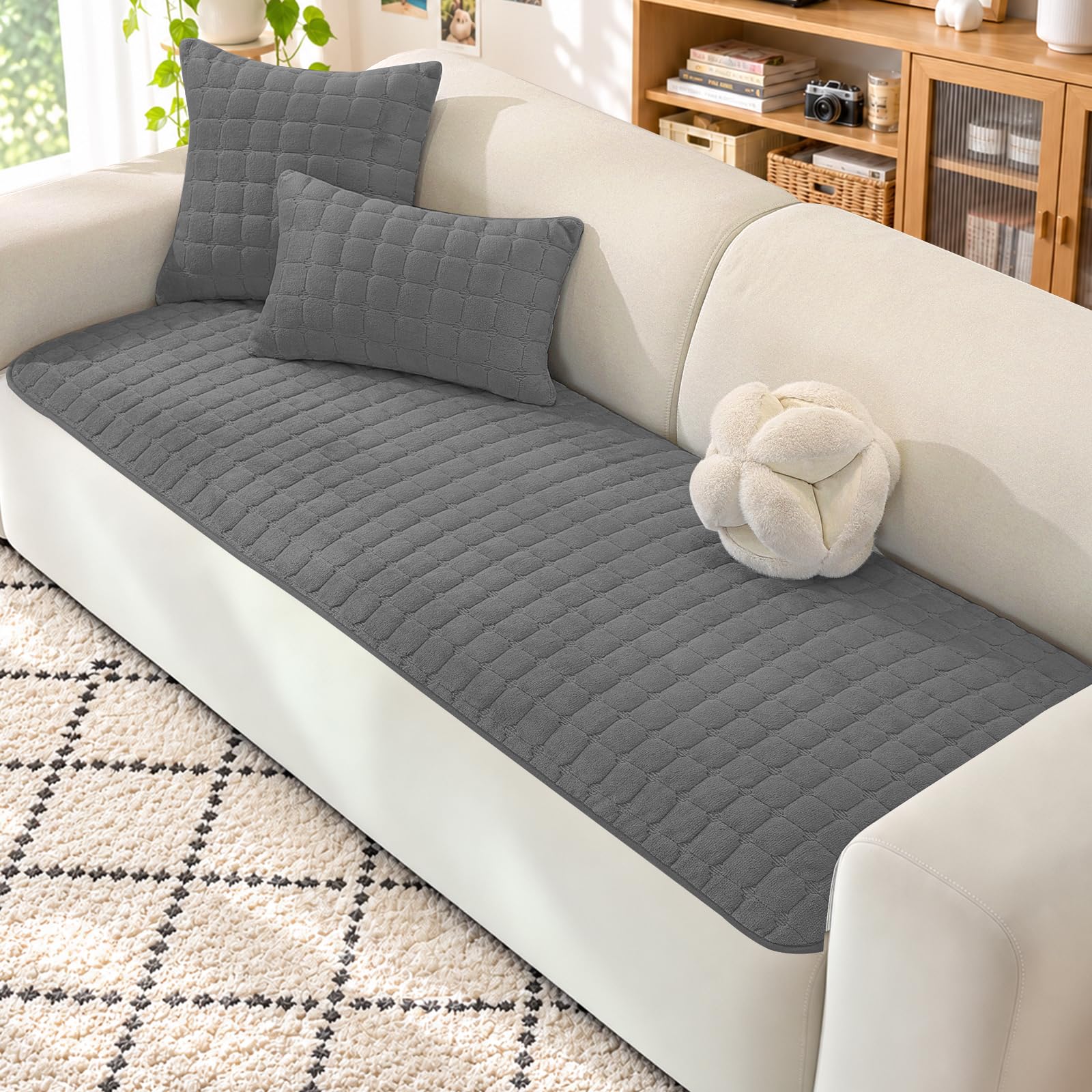 XINEAGE Soft Flannel Sofa Covers, Non Slip Sofa Seat Covers Washable, Thick Sofa Covers 1 2 3 Seater Couch Covers for L Shape Sofa Slipcovers (70x150cm, Dark Grey)