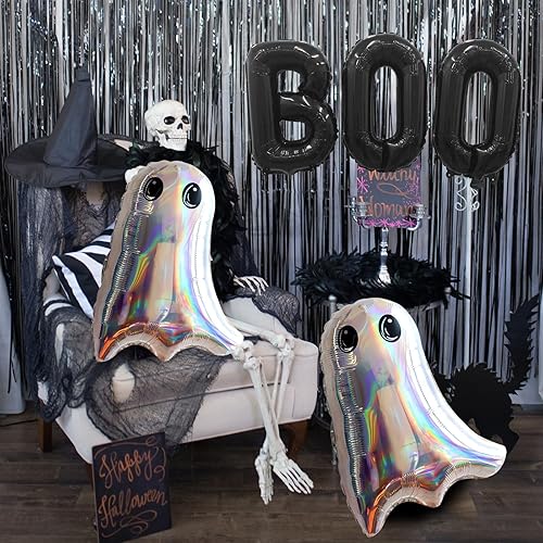 Miniatura 19 de Globos de aluminio de Halloween, juego de pancartas de globo negro para fiesta, kit de banderines de letras de Mylar de 16 pulgadas para decoración