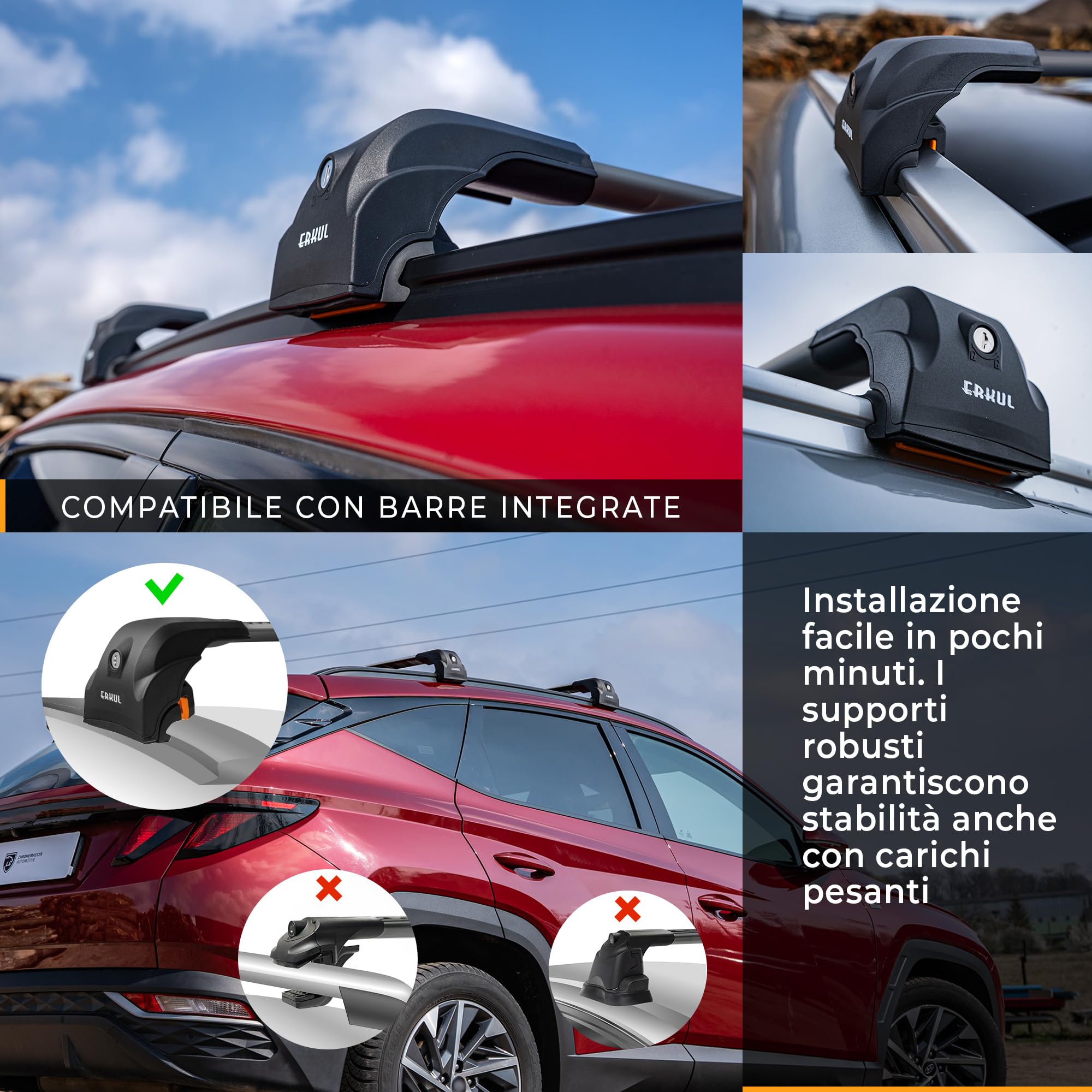 CHROMEMASTER Barre Portatutto Tetto e Gradino per Portiera Auto Compatibili con BMW X1 2015-2022; Portapacchi da Tetto per Box, Portabici, Scala | Ideale per Viaggi, Vacanze, Uso Quotidiano