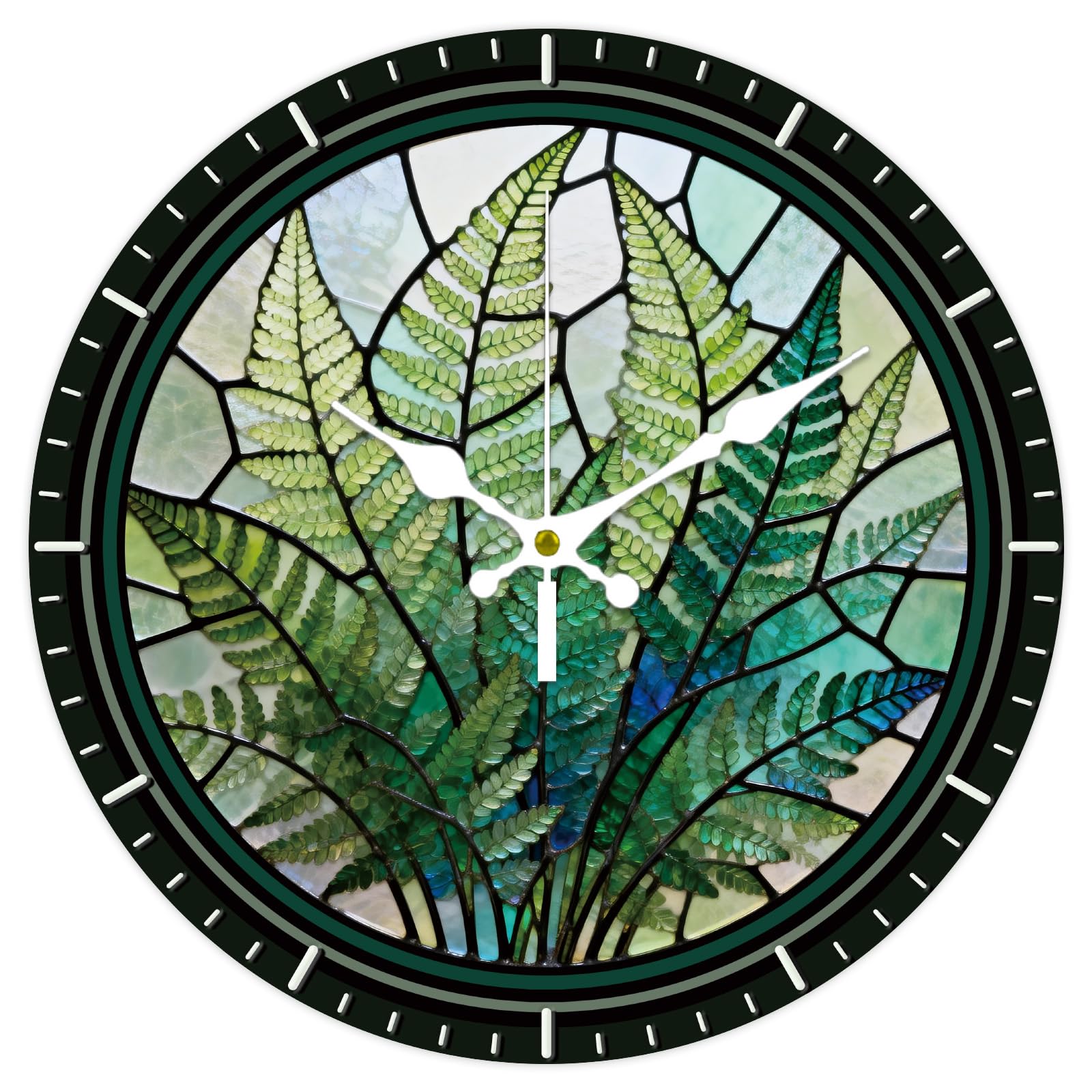 CONCHLERY 12 Inch Fern Leaf Pattern Round Wall Clock Silent Non Ticking Decorative Clock, for Home Living Room Bedroom Kitchen Office Decor