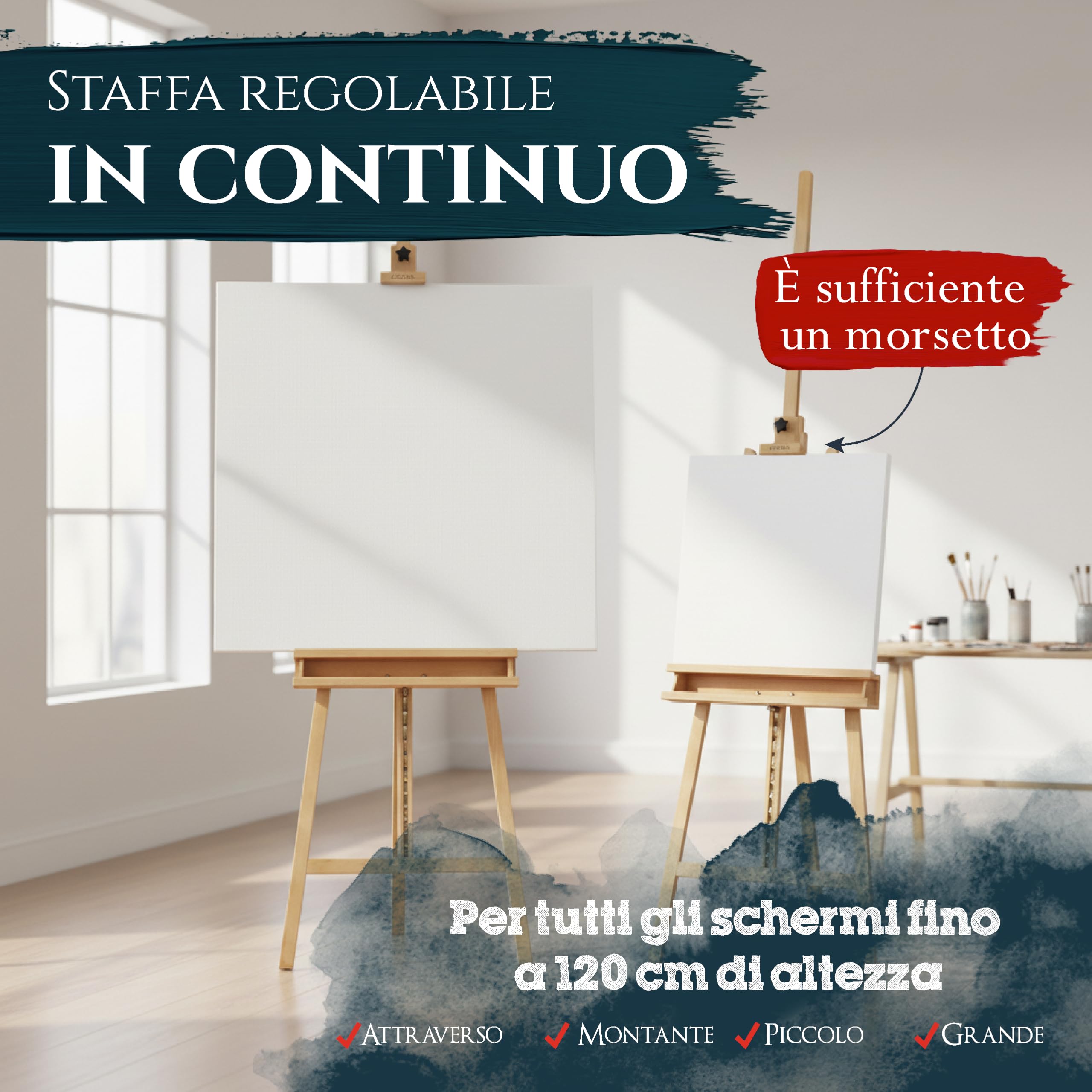 Artina Cavalletto pittura Barcelona per dipingere in accademia e studio, legno di faggio per artisti pittori belle arti - cavalletto in legno stabile e robusto - FSC® pittura e disegno professionale