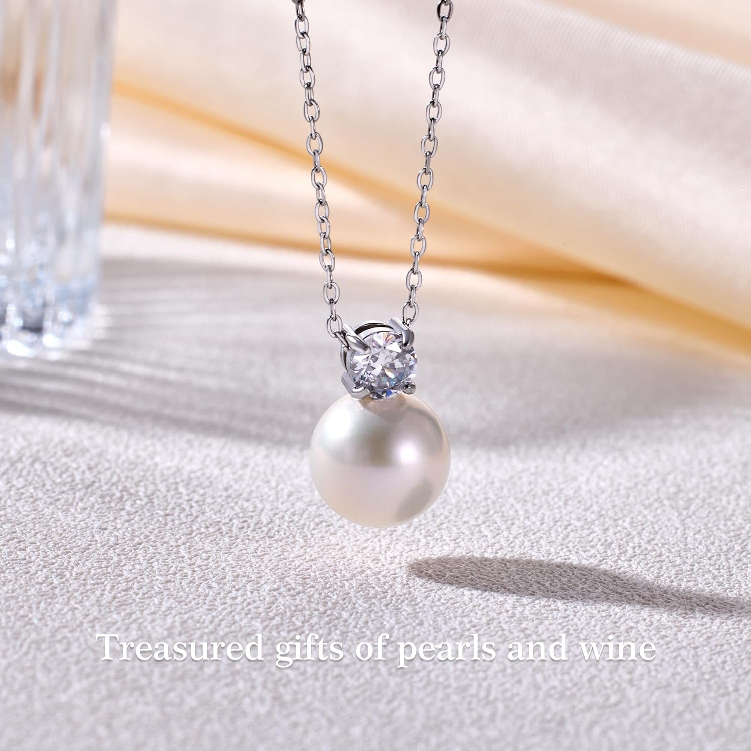 Pearl Necklaces for Women AAA+10-11mm Freshwater Pearl Pendant and CZ Diamond Trendy,Christmas Mothers Day Valentine's Day Gifts For Women Anniversary Fine Jewelry - Image 2