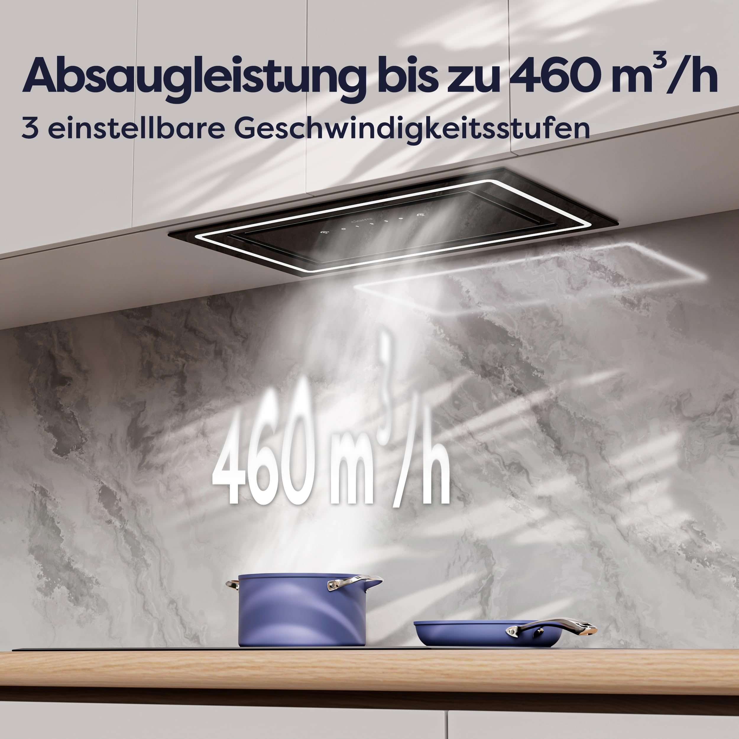 CIARRA CBCB5931C Einbau Dunstabzugshaube 52 cm Lüfterbaustein 460 m³/h mit Handbewegung Sensor Touch-Bedienung CBCF055 Aktivkohlefilter Integrierte Abluft Umluft Abzugshaube 3 Leistungsstufen Schwarz