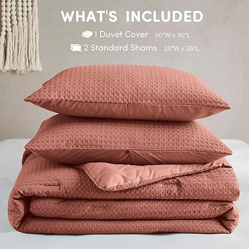 Miniatura 7 de Comfort Spaces Juego de funda de edredón tamaño Queen, color naranja quemado, 2 piezas, transpirable, con textura de gofre, funda de edredón y funda
