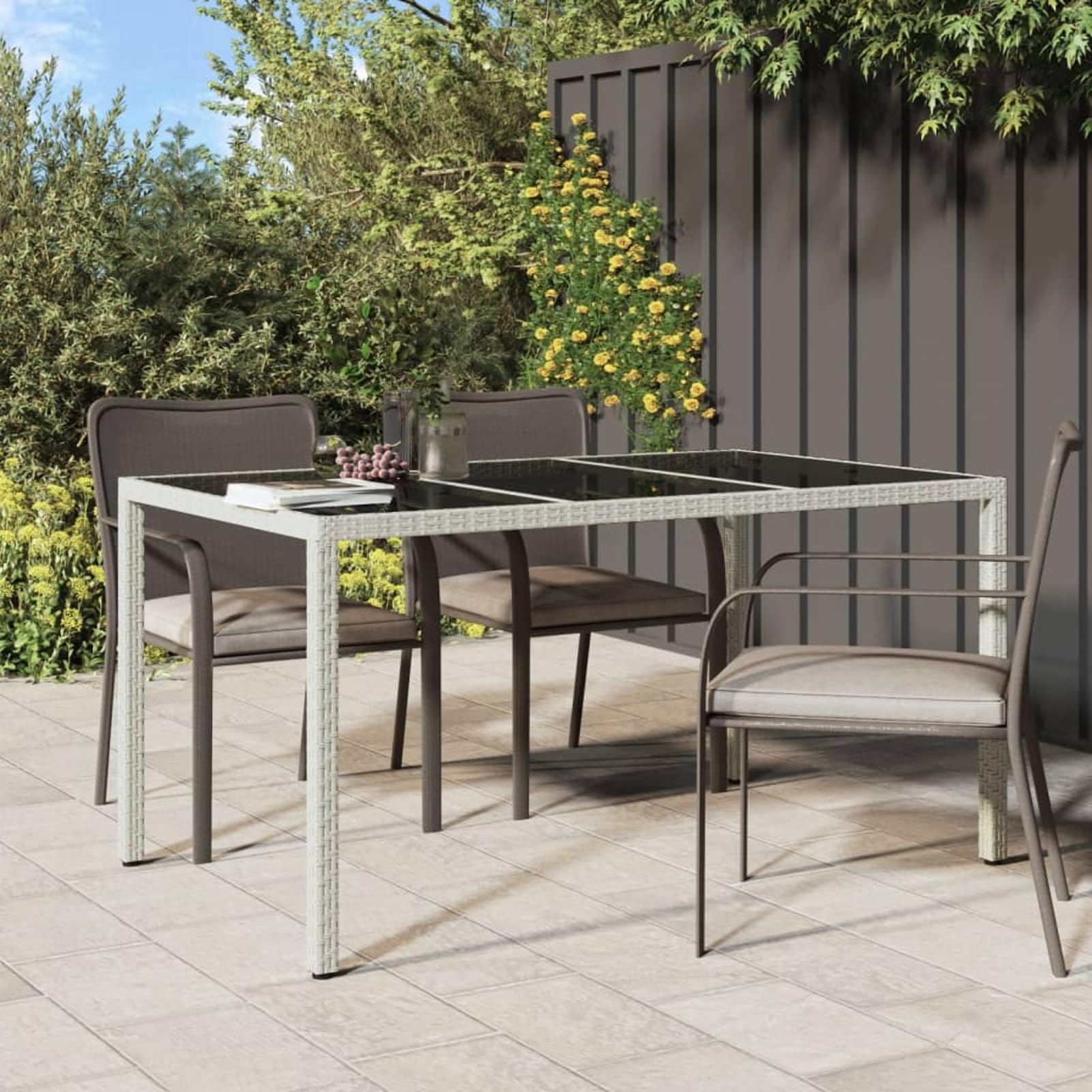 Set da Esterno 4 Pezzi in PVC e Acciaio Zincato con Tavolino in Vetro