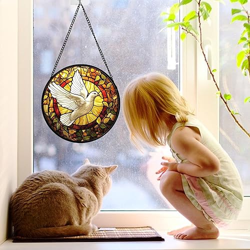 Miniatura 3 de Colgar para ventana de vitral, atrapasoles de paloma blanca voladora, panel de cristal de diamante, bonitos pájaros, decoración para cumpleaños para